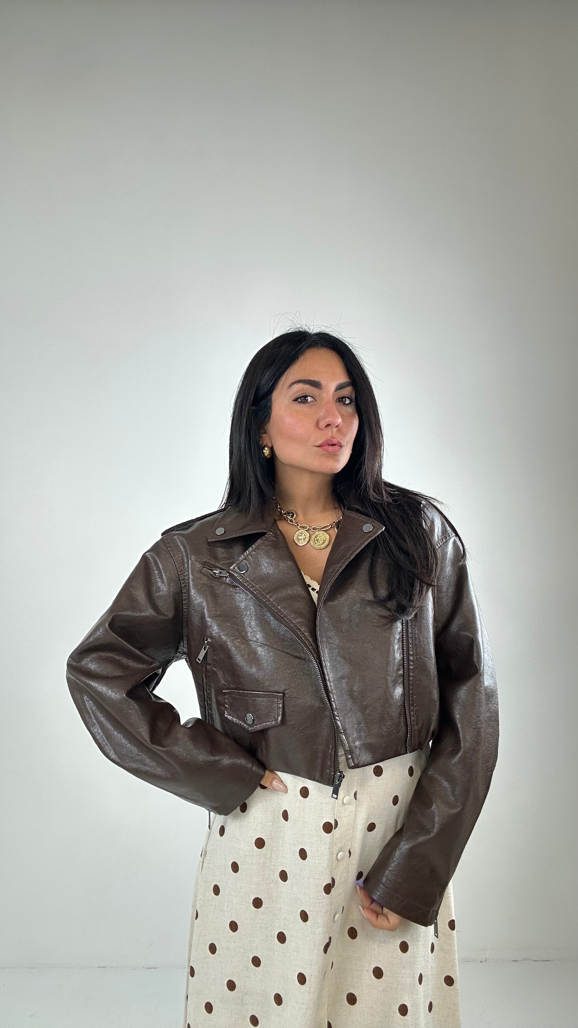 Chiodo ECOPELLE CROPPED - MARRONE