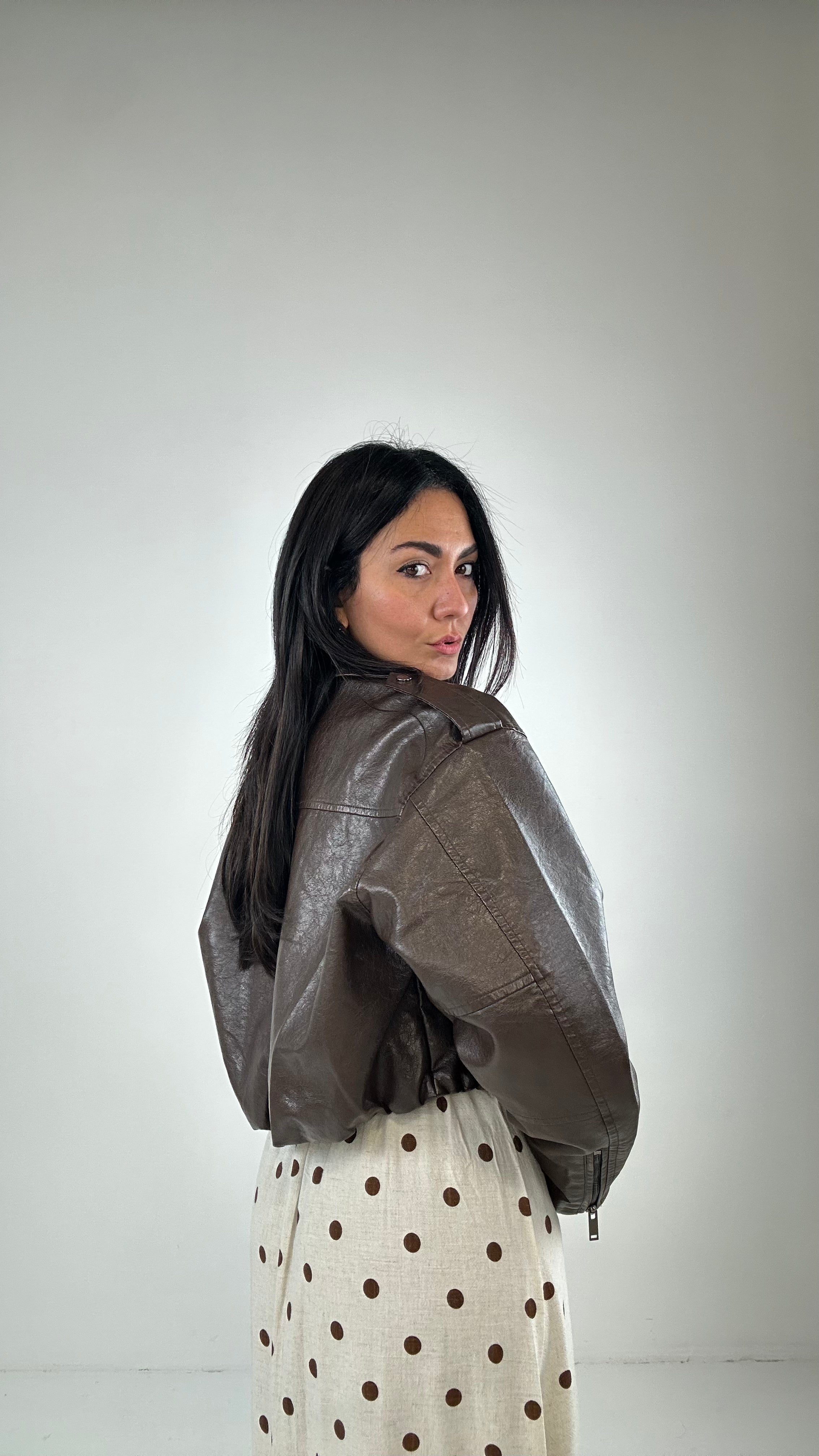 Chiodo ECOPELLE CROPPED - MARRONE