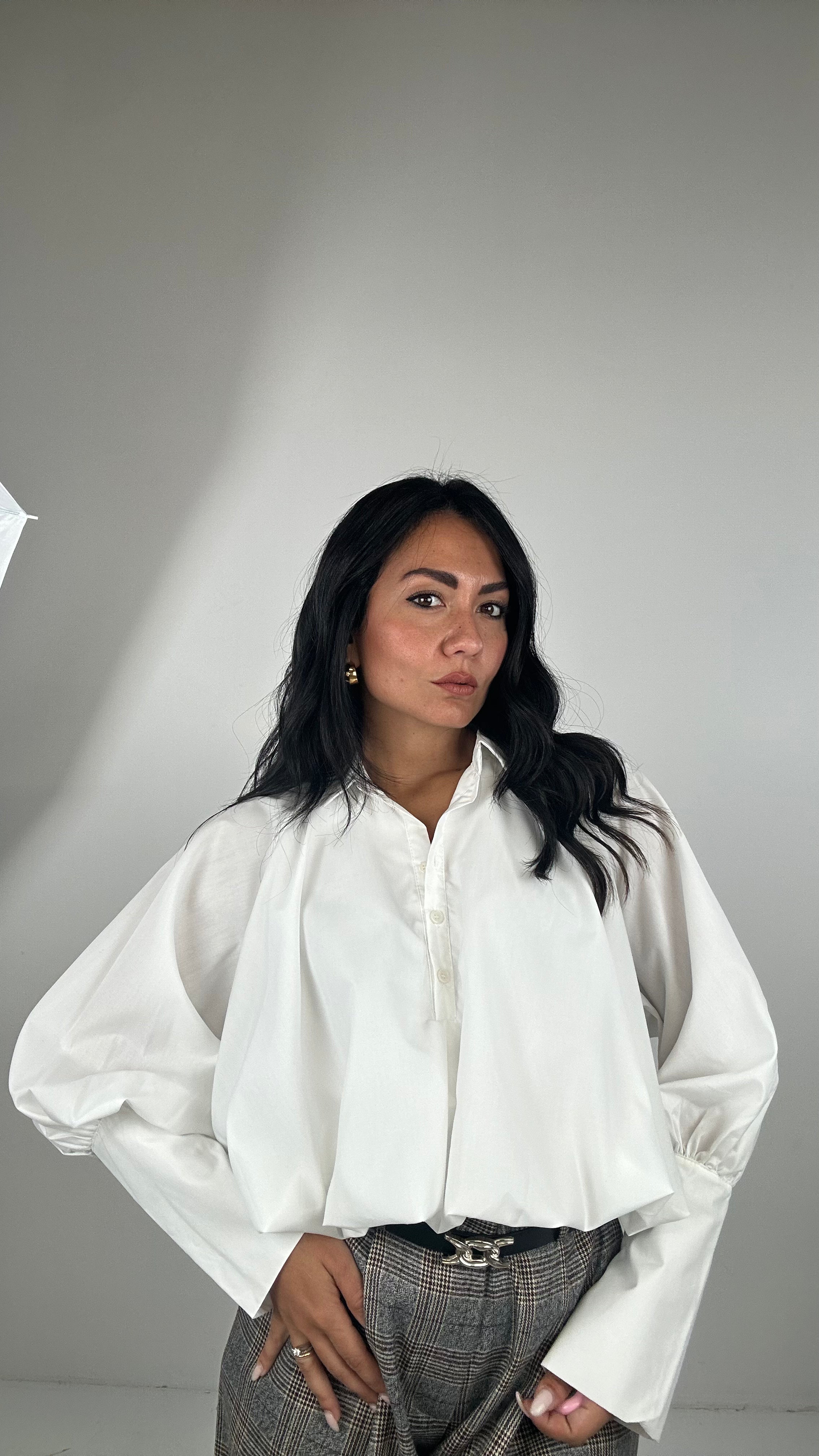 Camicia CROP A PALLONCINO - BIANCO