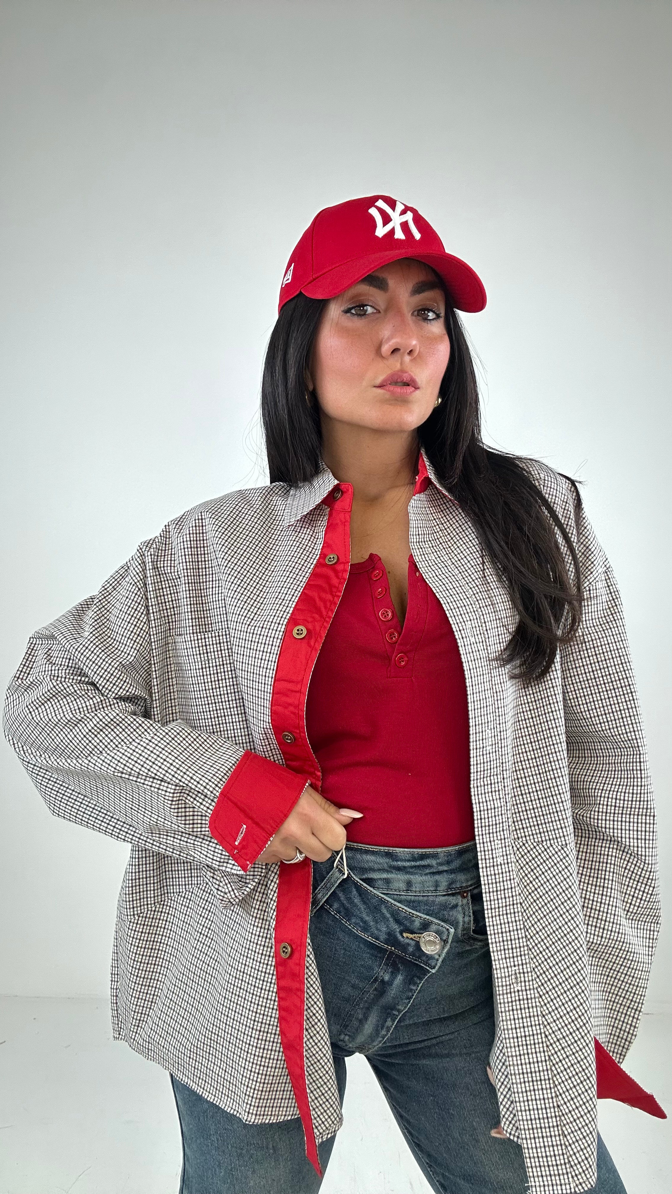 Camicia. A QUADRI CON BORDO - ROSSO