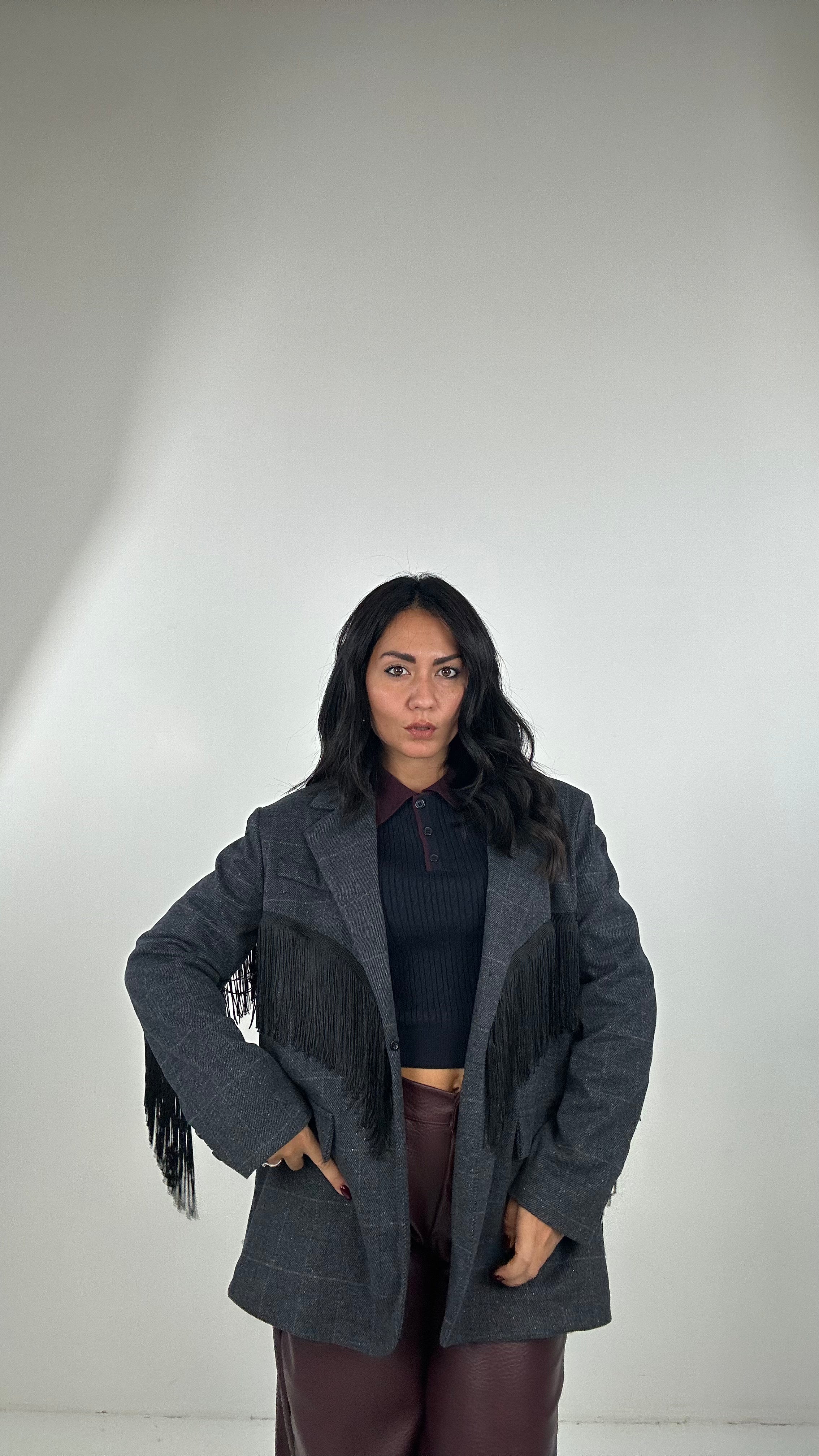 Blazer TWEED FRANGE - BLU