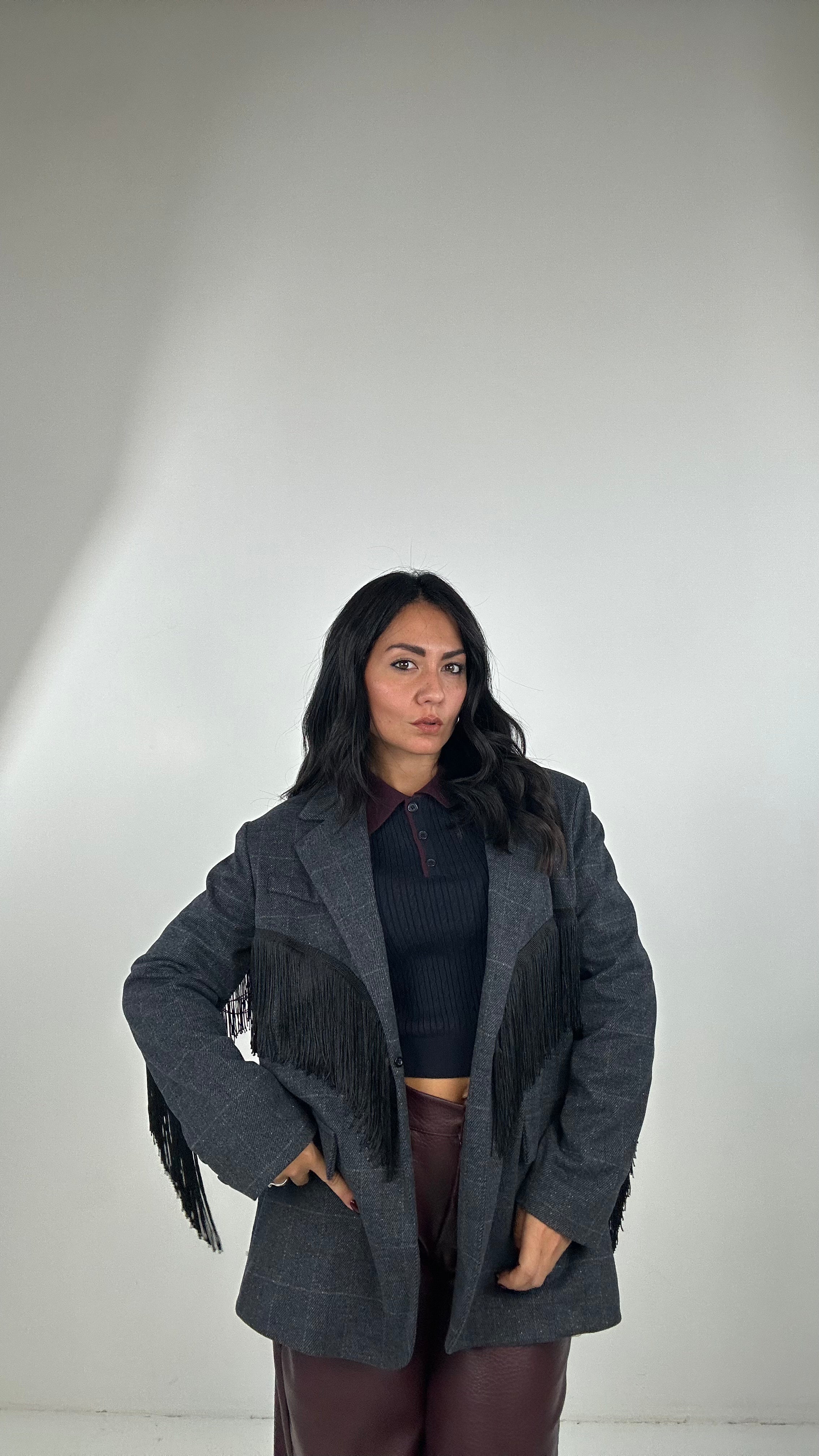 Blazer TWEED FRANGE - BLU
