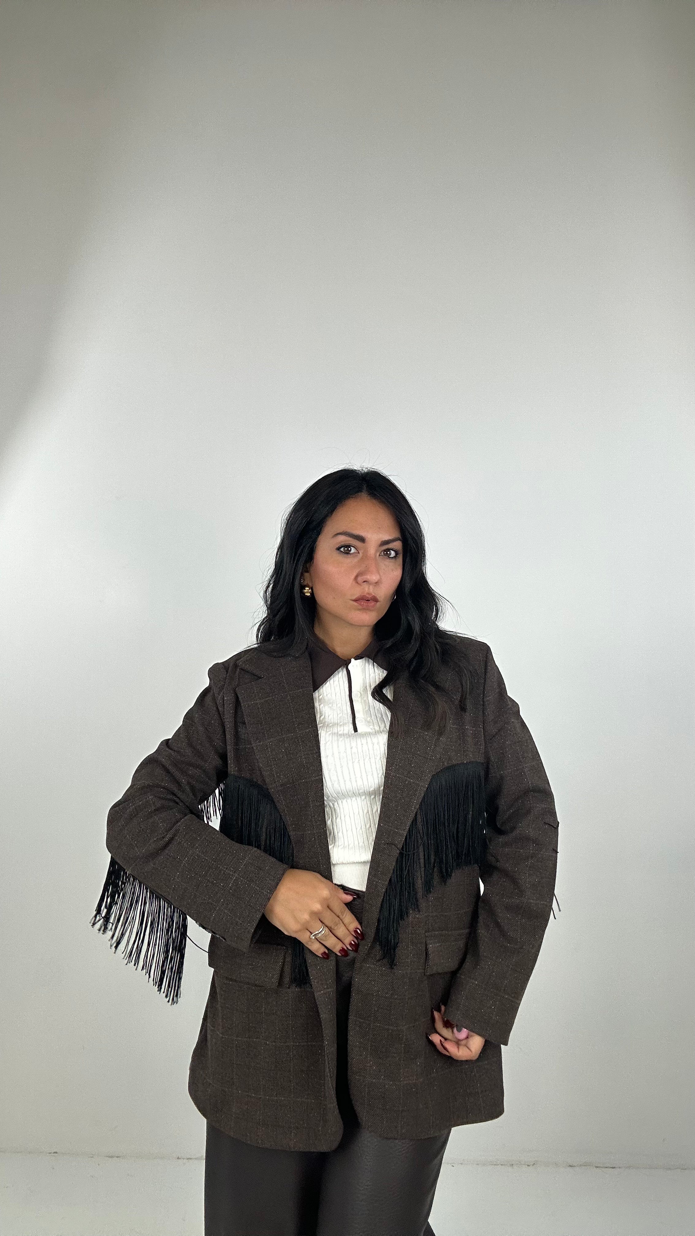 Blazer TWEED FRANGE - MARRONE