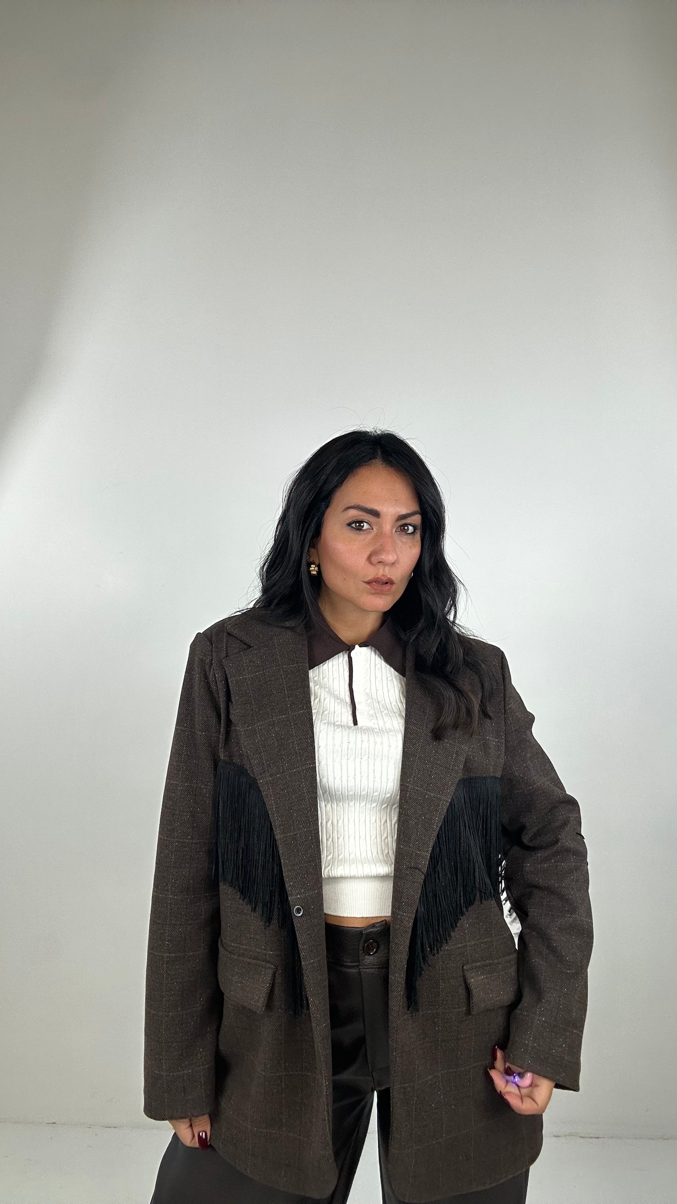 Blazer TWEED FRANGE - MARRONE