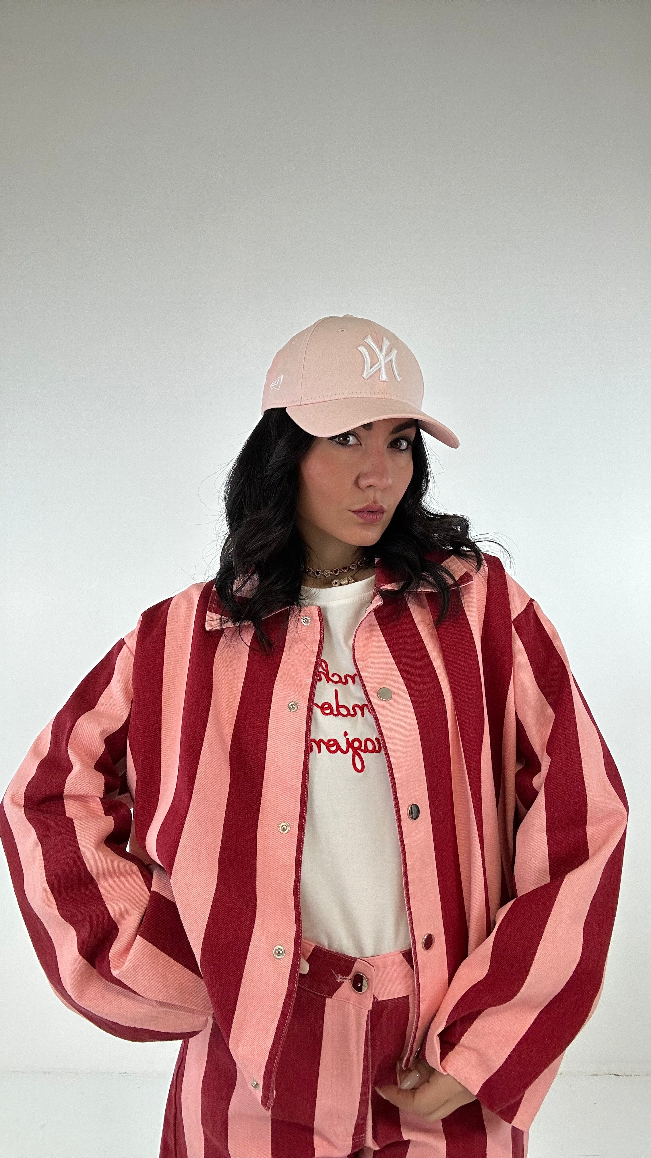 Completo RIGHE IN JEANS - ROSA