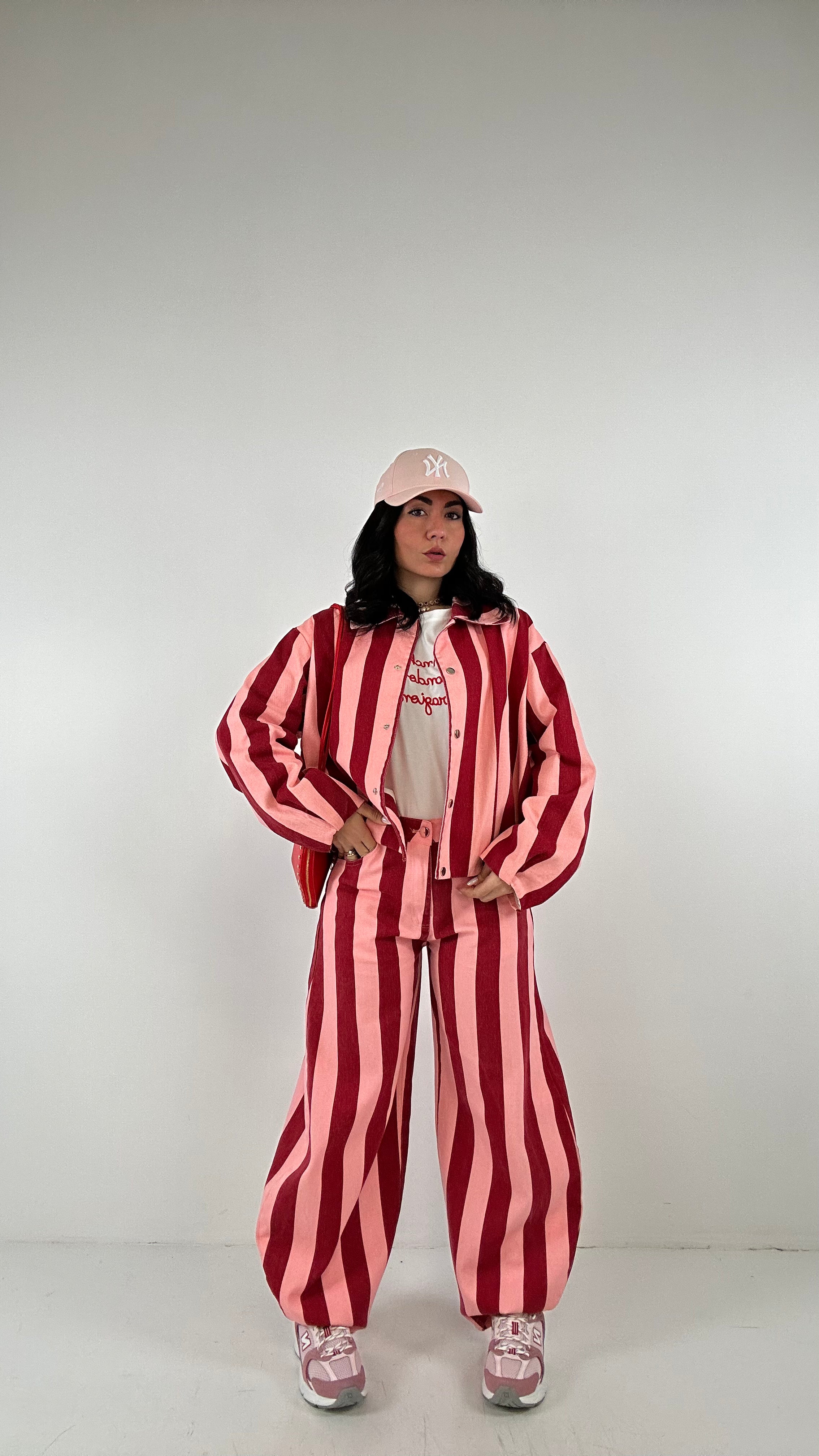 Completo RIGHE IN JEANS - ROSA