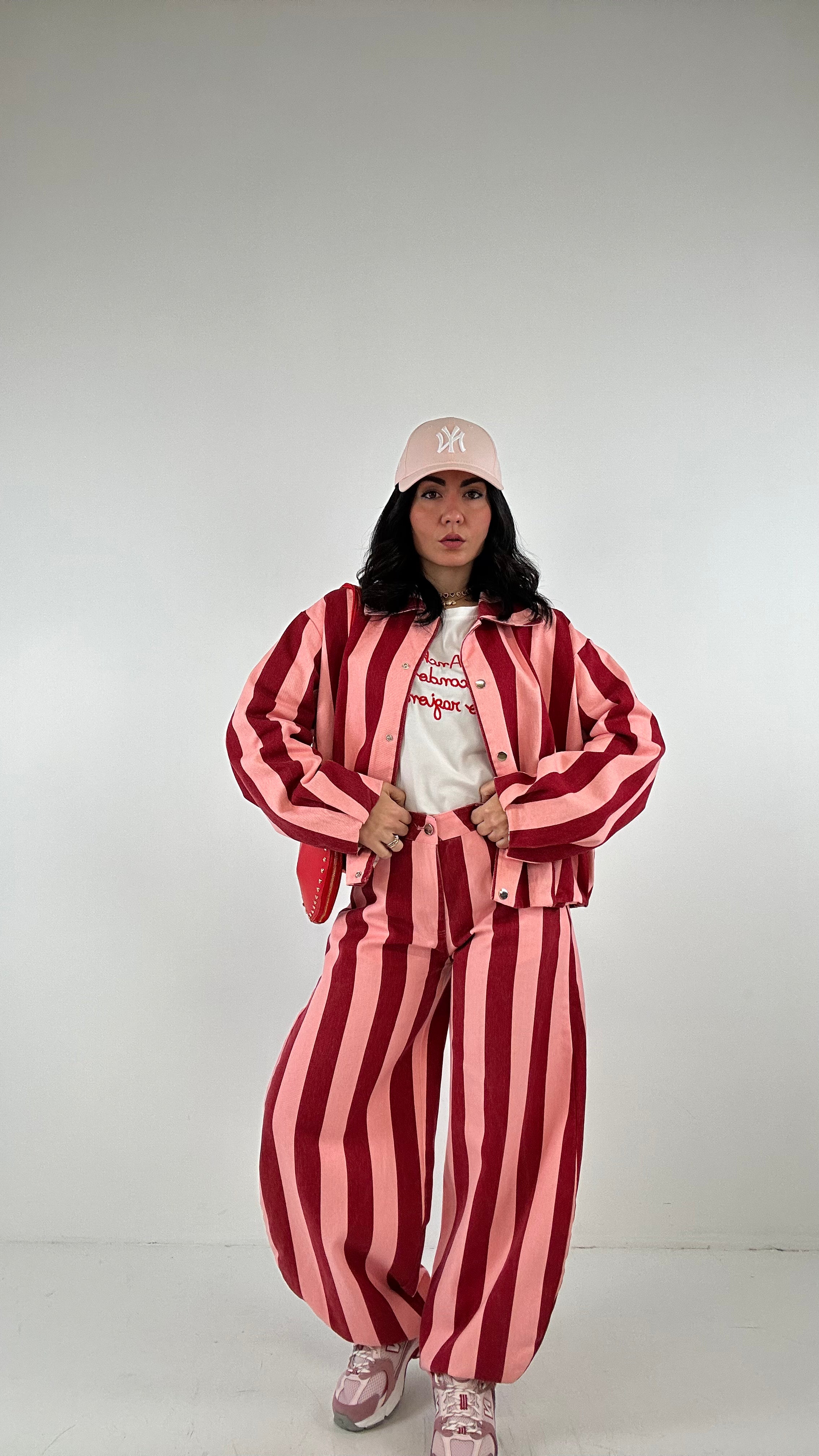 Completo RIGHE IN JEANS - ROSA