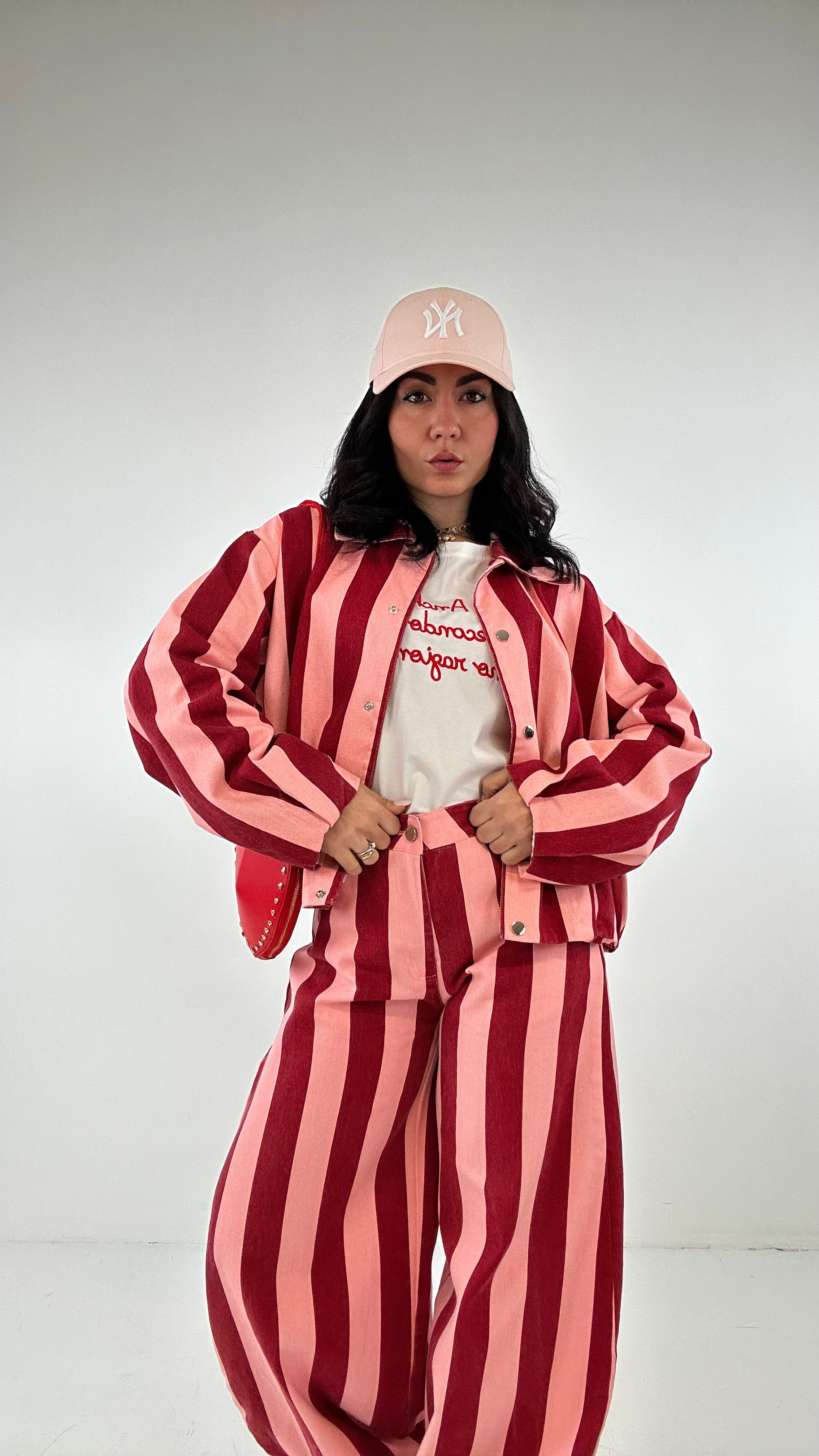 Completo RIGHE IN JEANS - ROSA