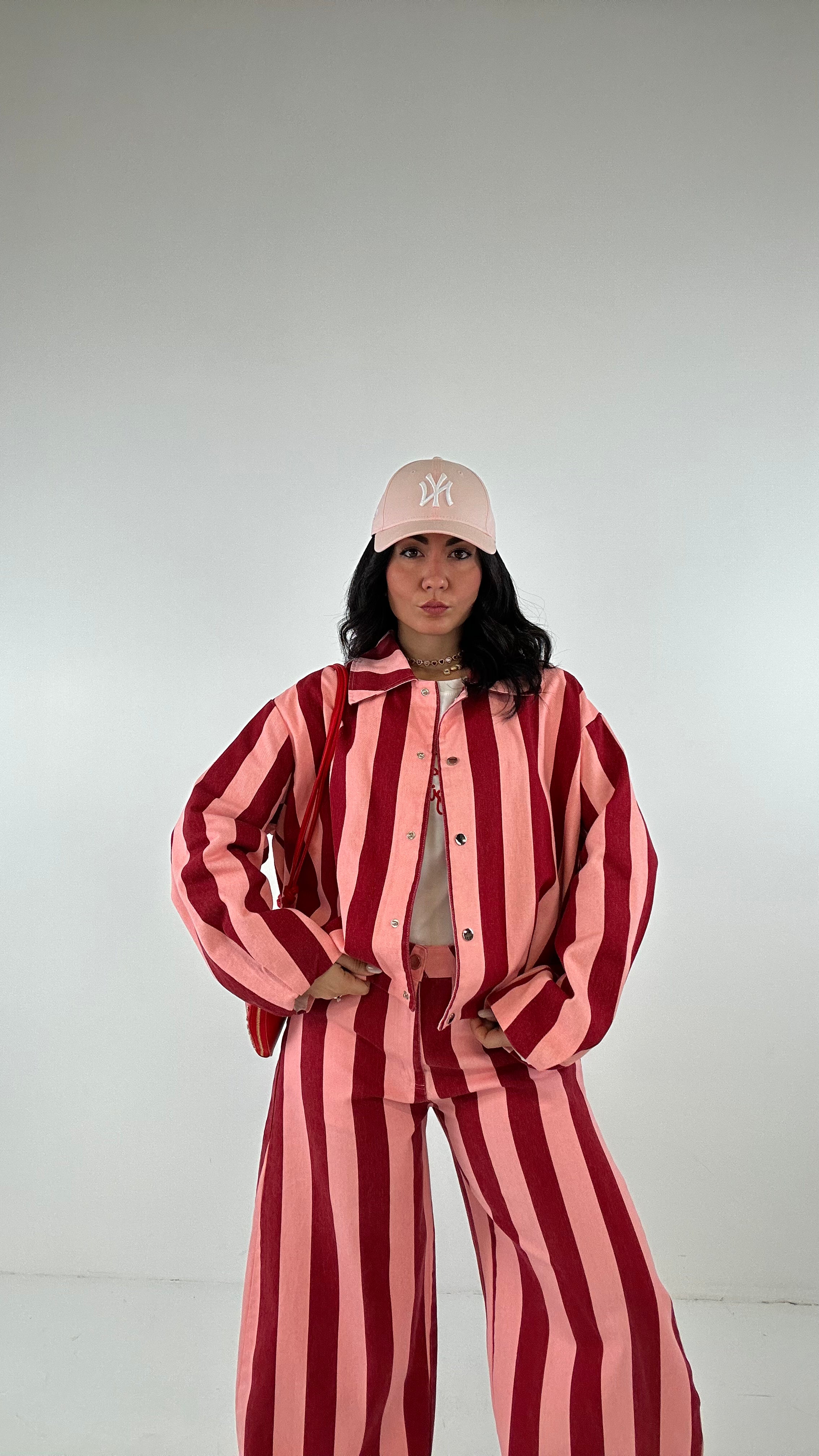 Completo RIGHE IN JEANS - ROSA