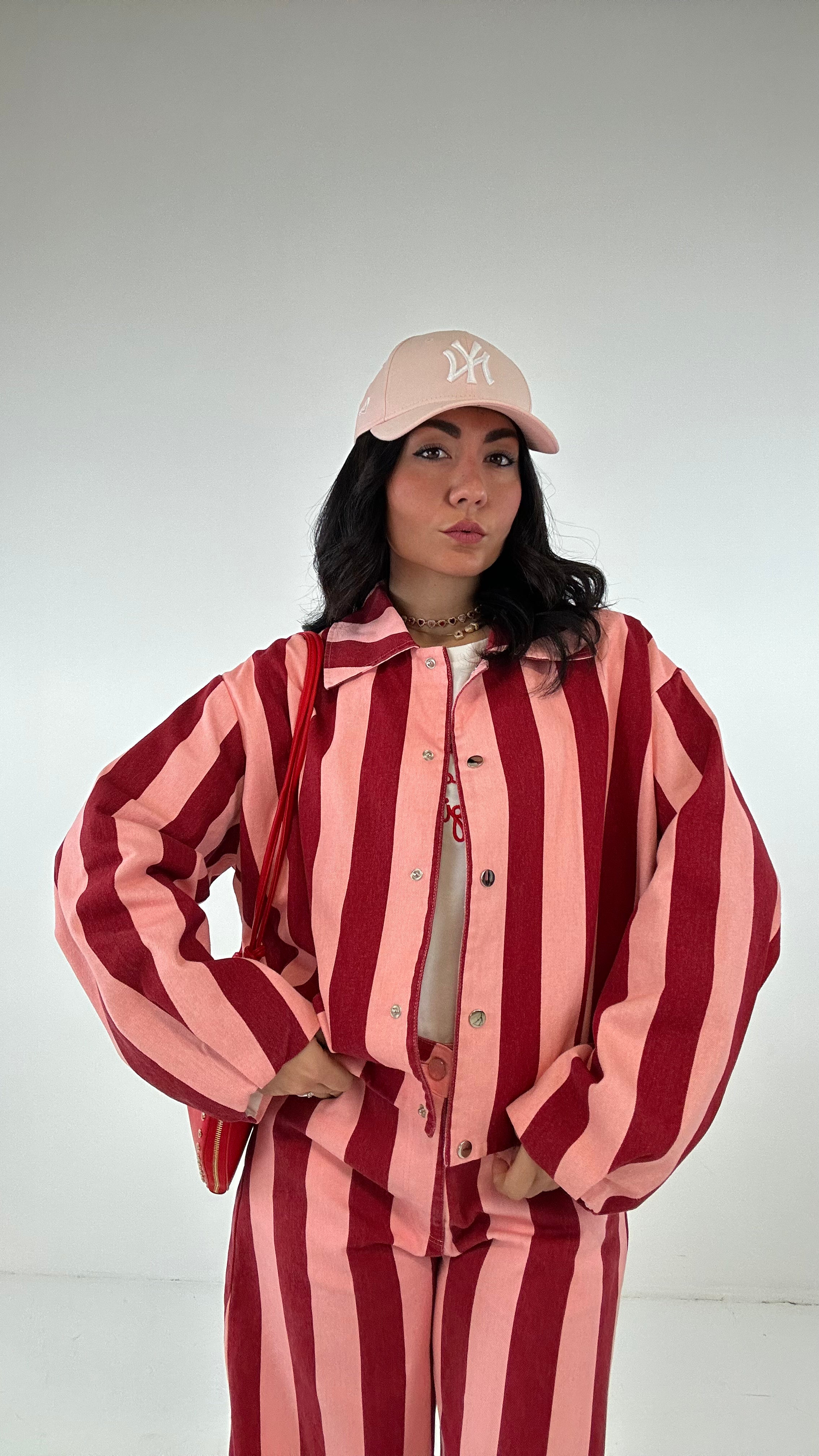 Completo RIGHE IN JEANS - ROSA