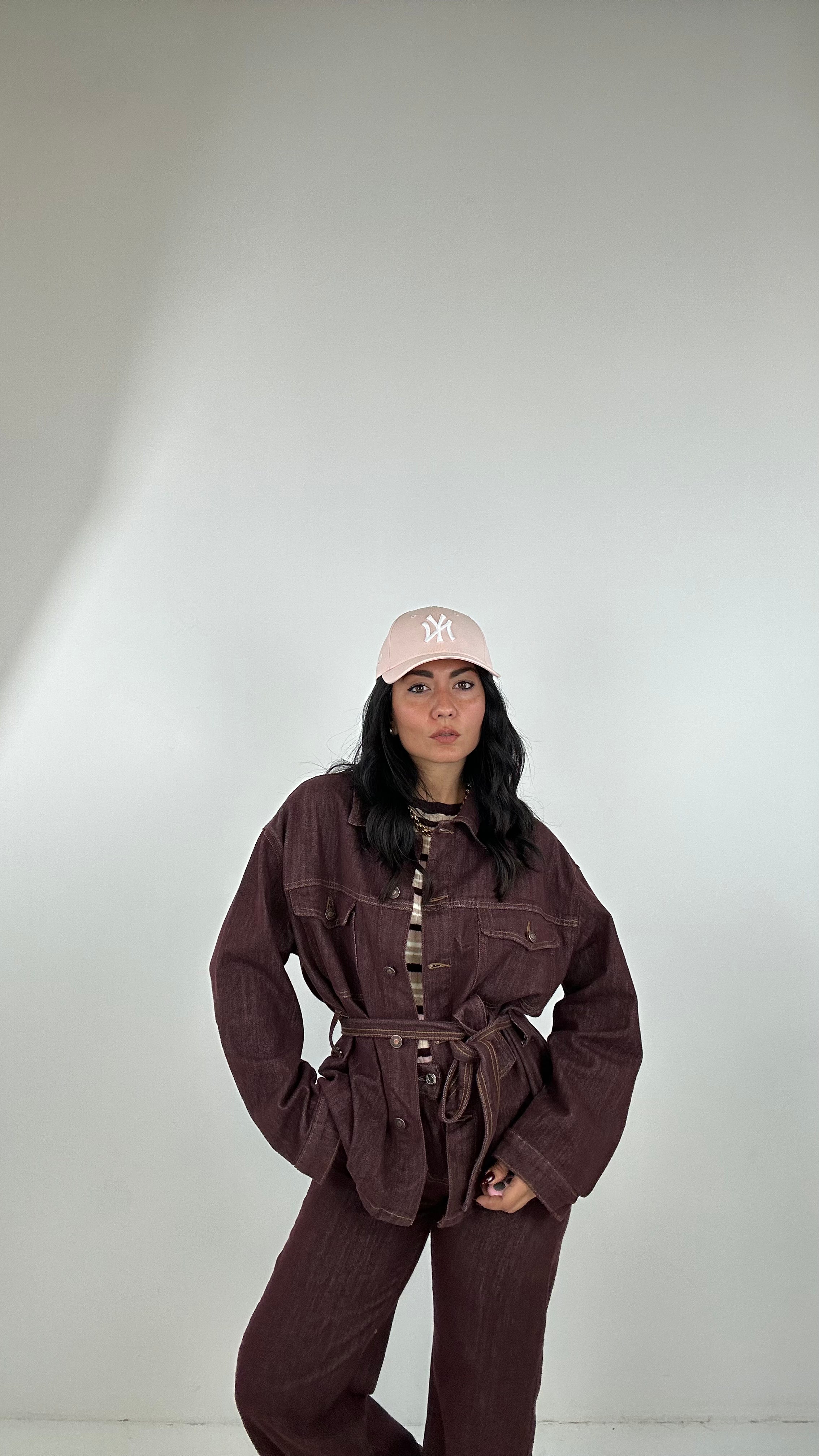 Giacca CON CINTURA COLOR DENIM - BORDEAUX
