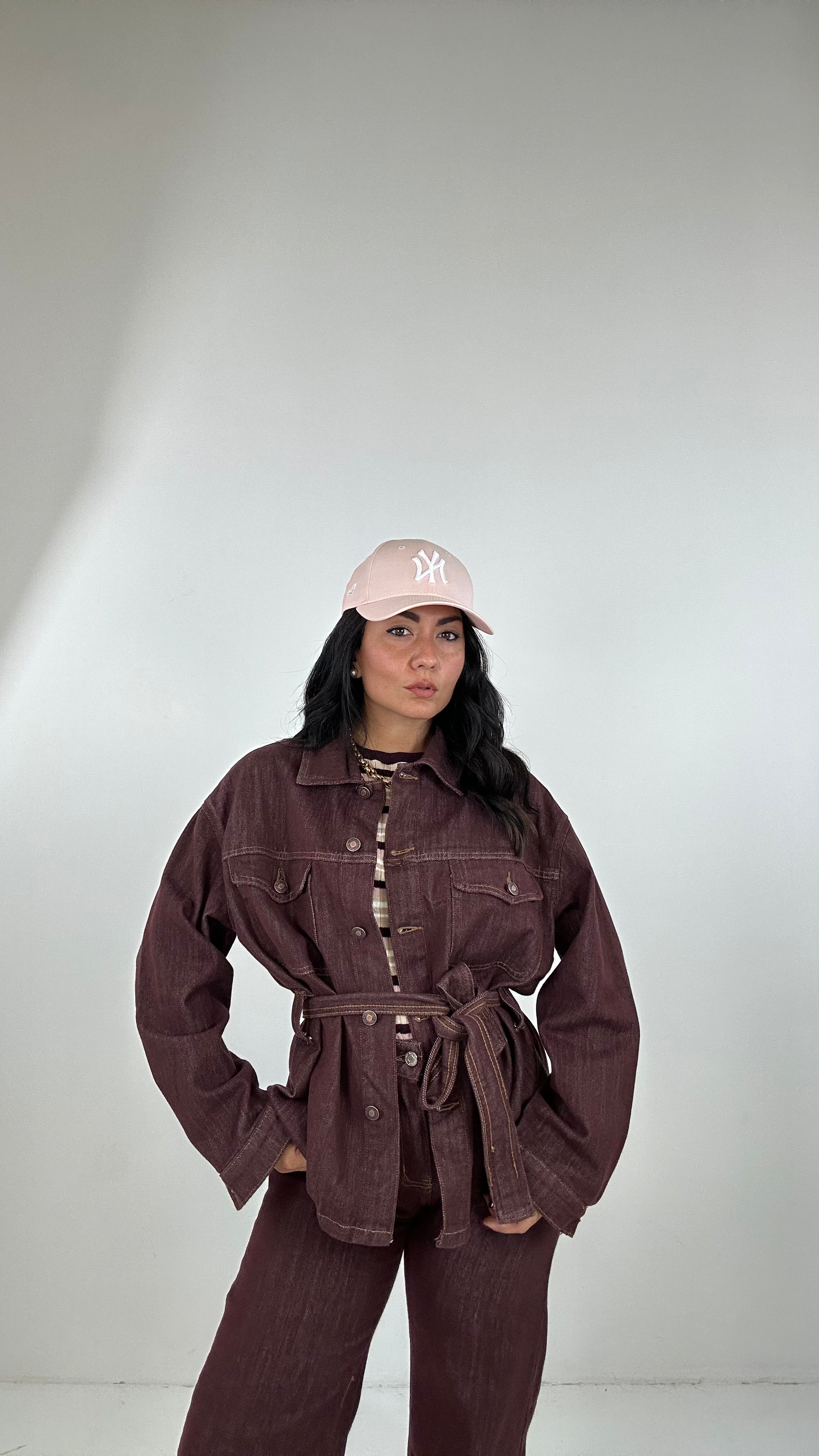 Giacca CON CINTURA COLOR DENIM - BORDEAUX