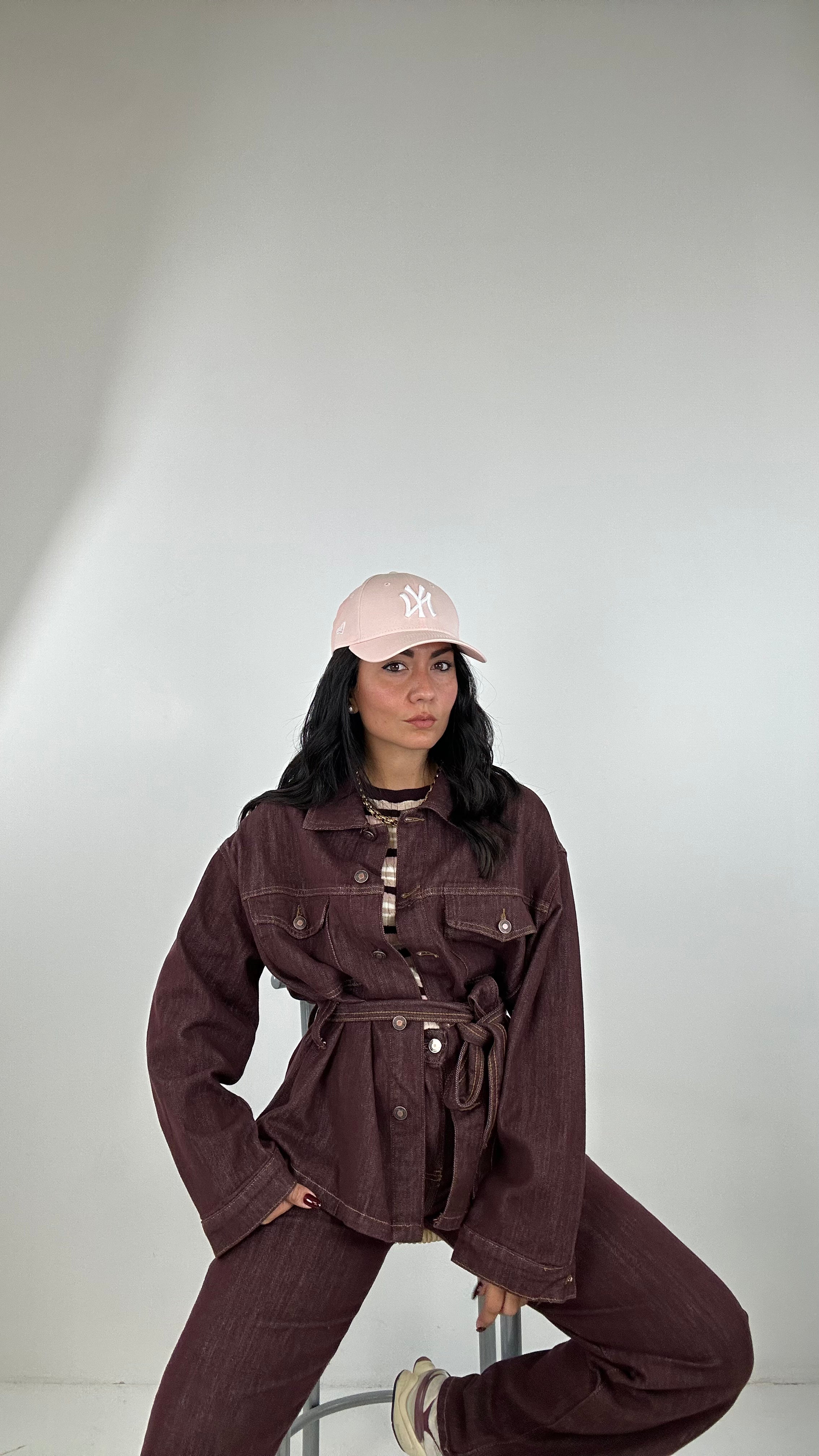 Giacca CON CINTURA COLOR DENIM - BORDEAUX