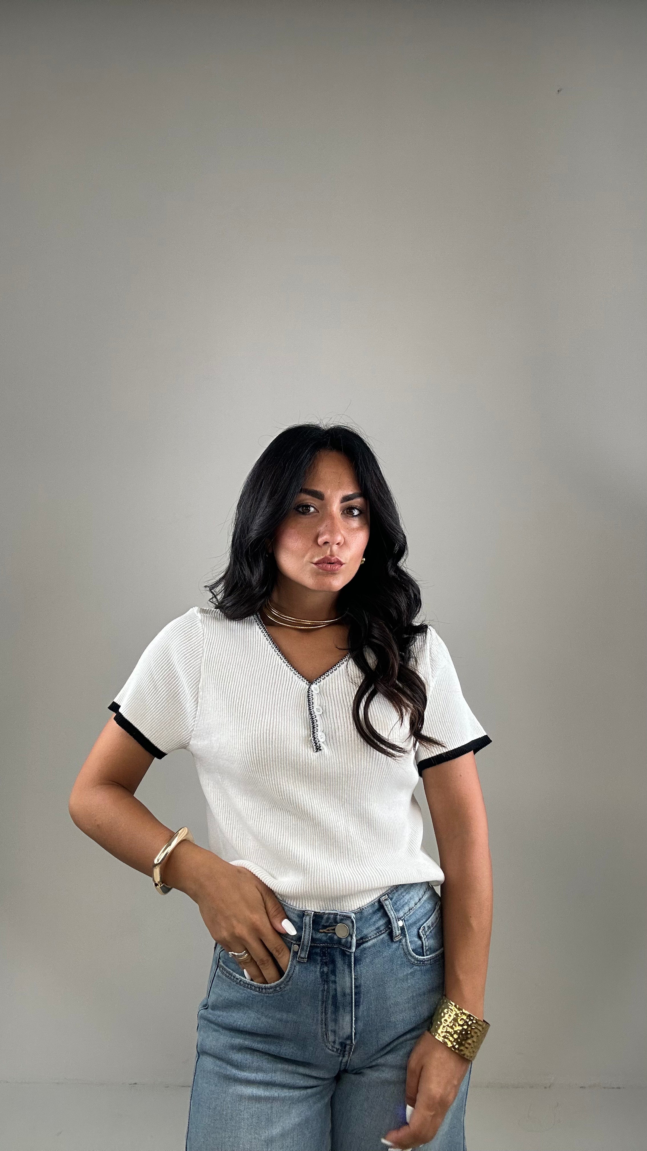 Maglia BOTTONCINI E BORDINO - BIANCO