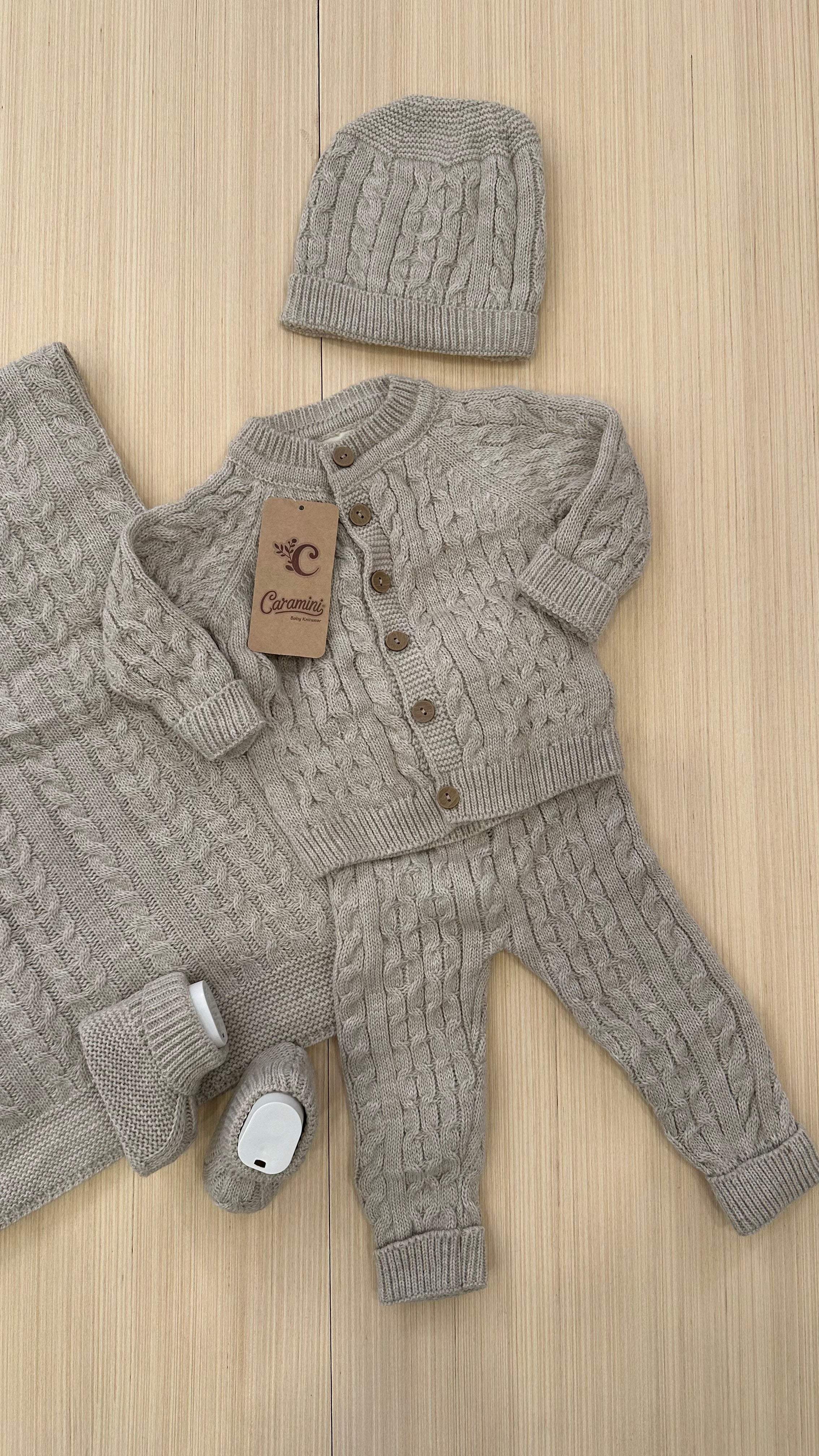 Set NASCITA 5pz CARAMINI 0-3M - BEIGE