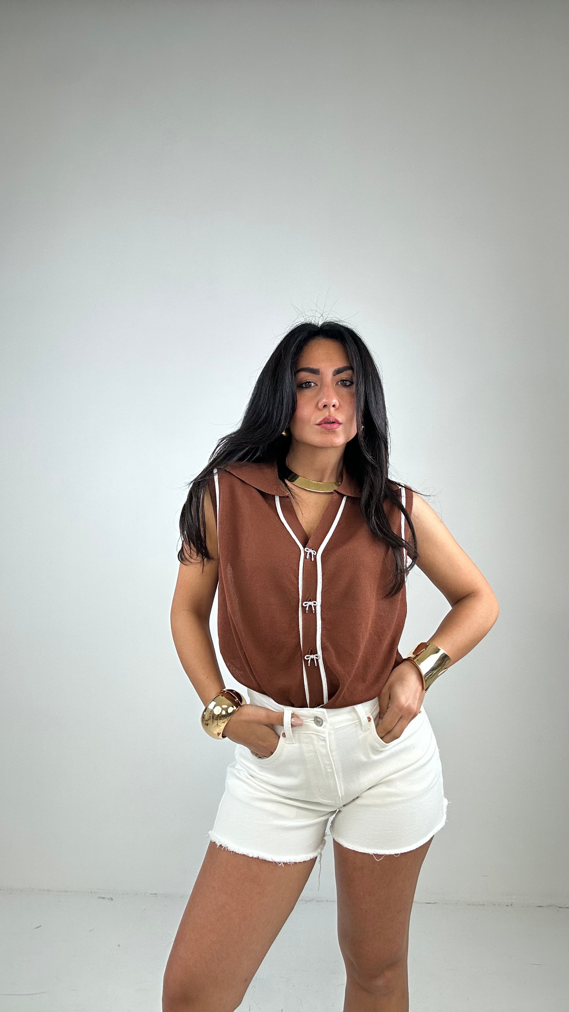 Shorts DENIM TASCA STRASS - BIANCO