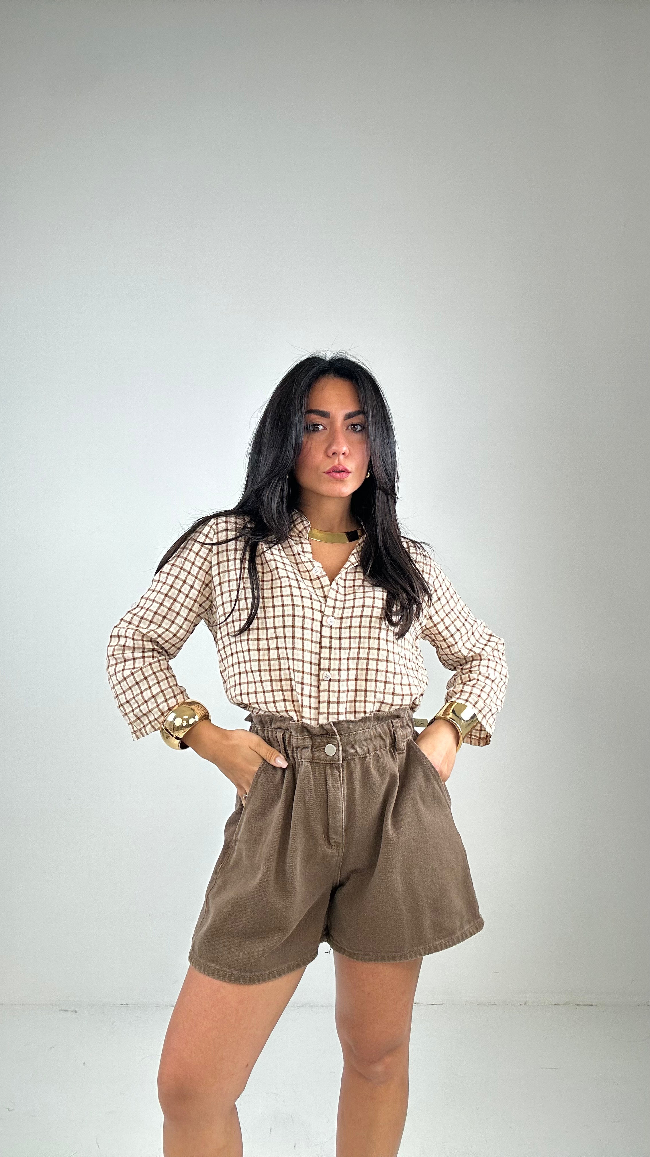 Shorts CINTO ARRICCIATO - MARRONE