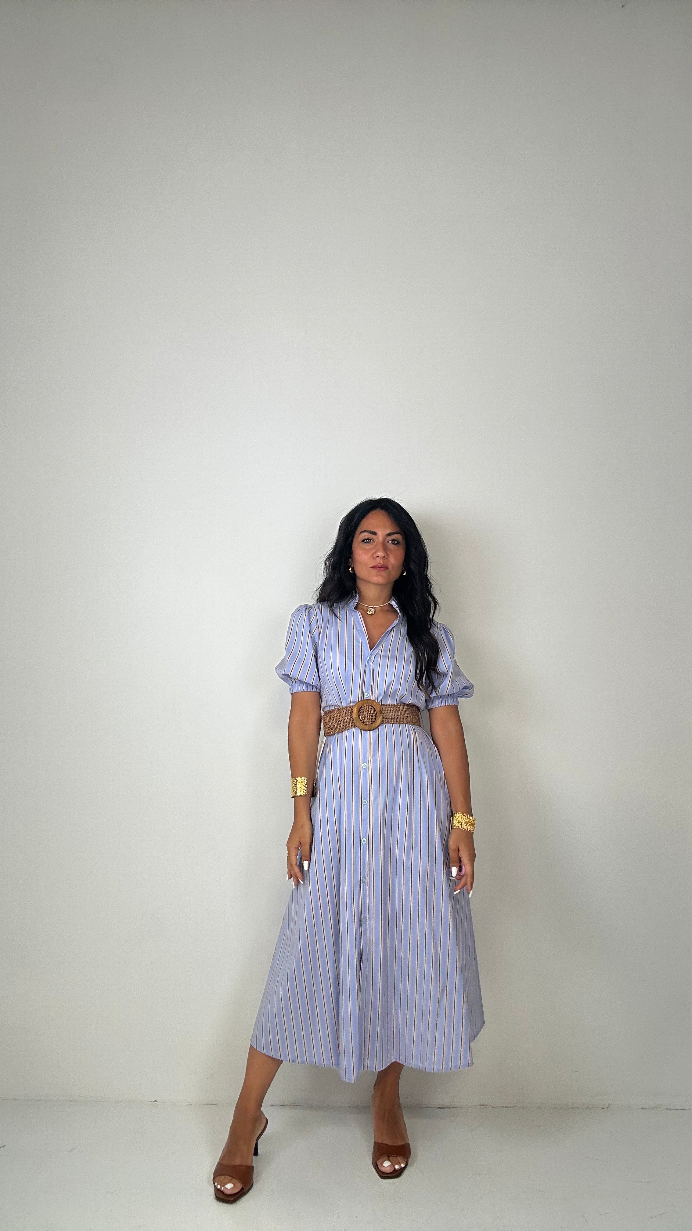 Vestito CAMICIONE CON CINTURONE - CELESTE