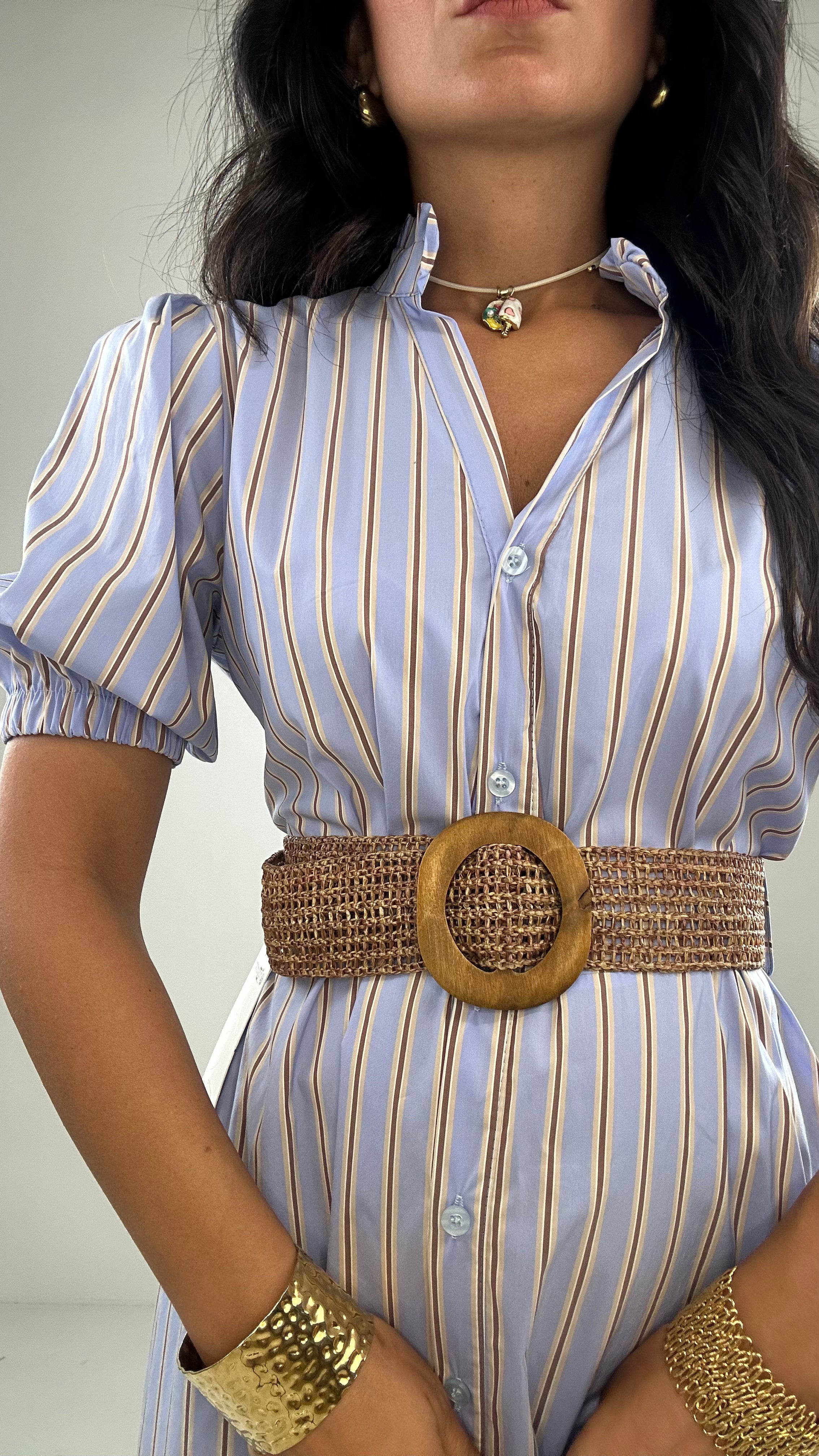 Vestito CAMICIONE CON CINTURONE - CELESTE