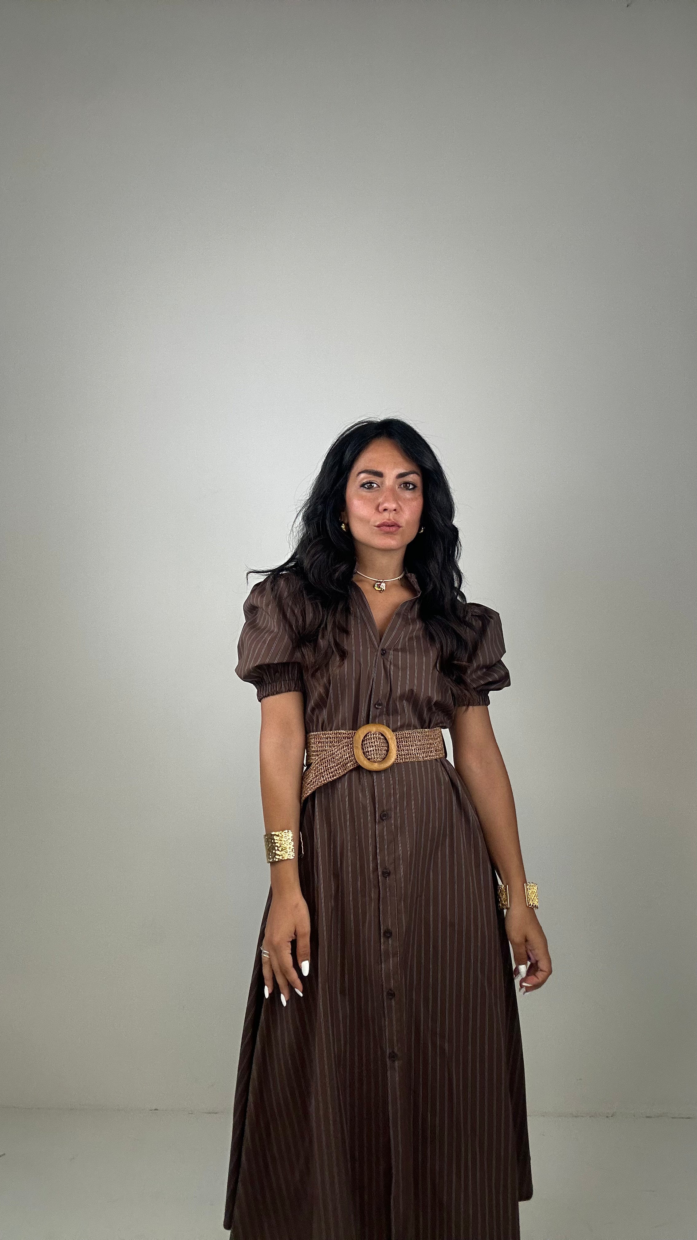 Vestito CAMICIONE CON CINTURONE - MARRONE
