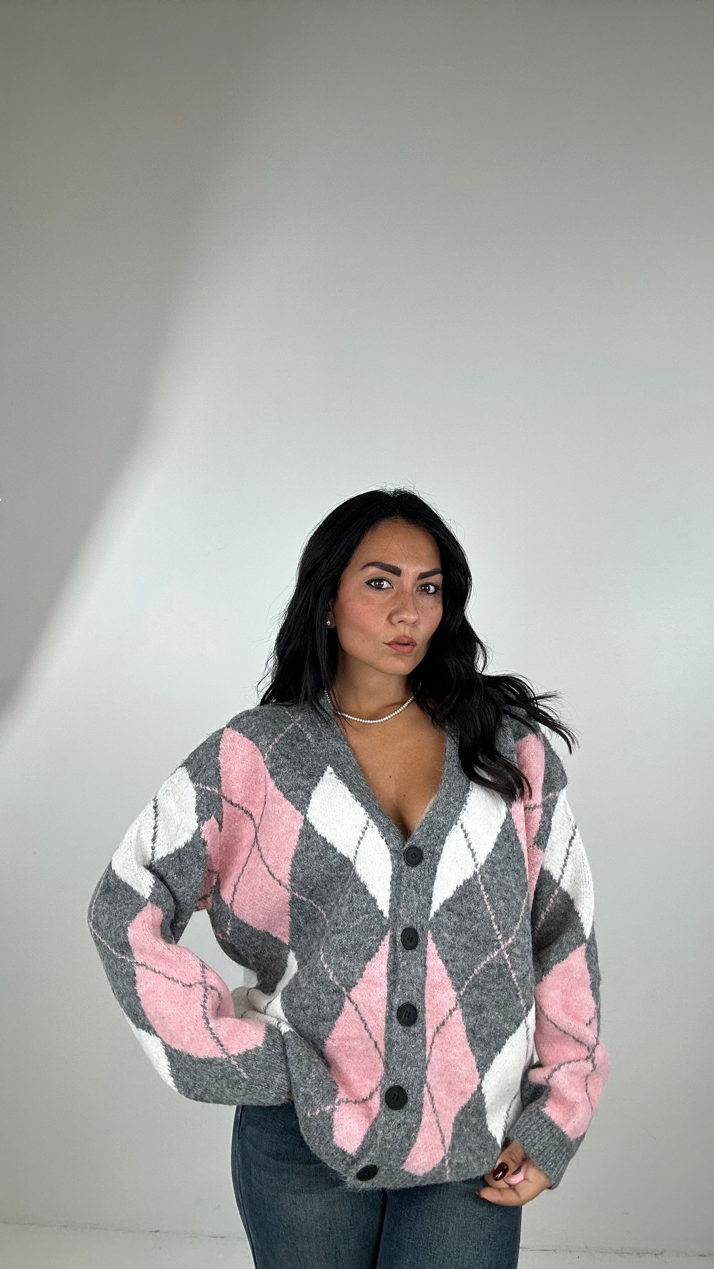 Cardigan PESANTE ROMBO - GRIGIO