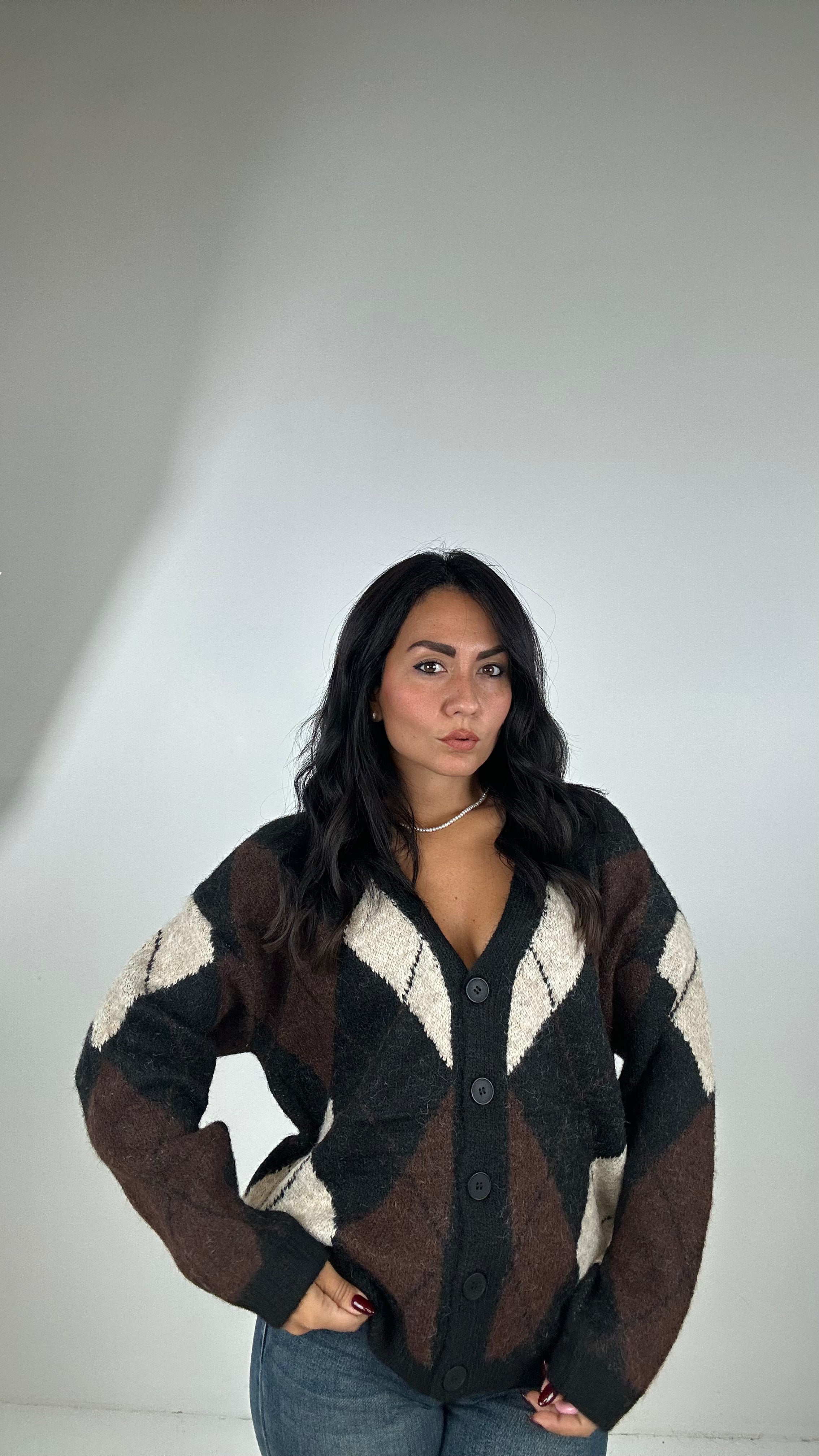 Cardigan PESANTE ROMBO - NERO