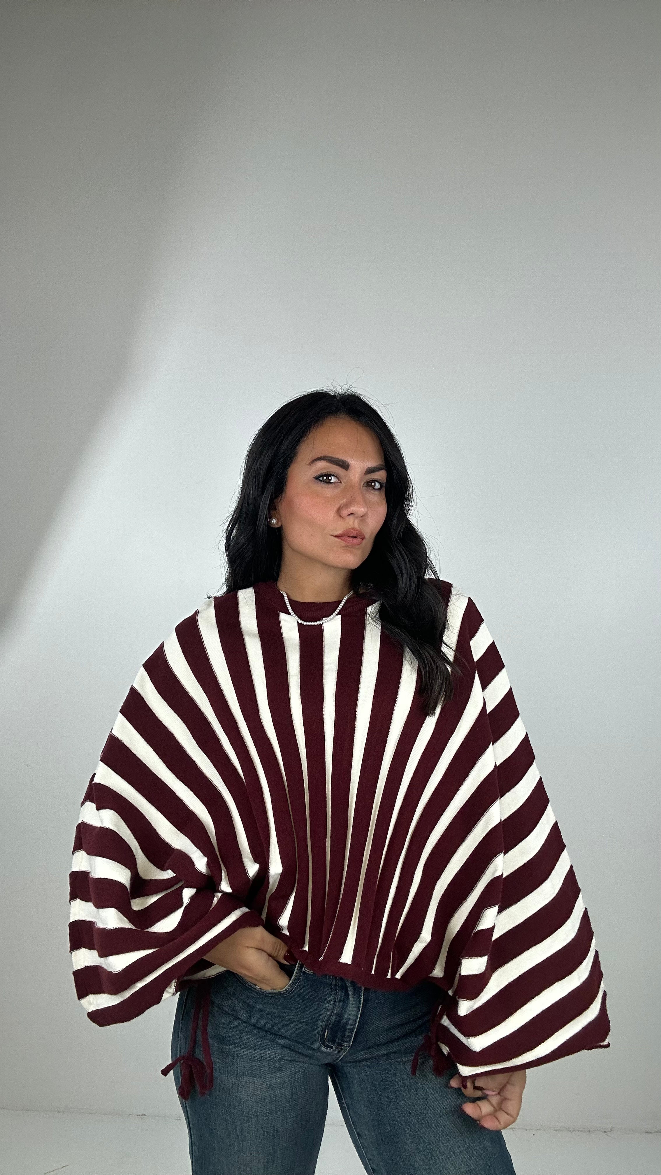 Pull MANICA LARGA A RIGHE - BORDEAUX