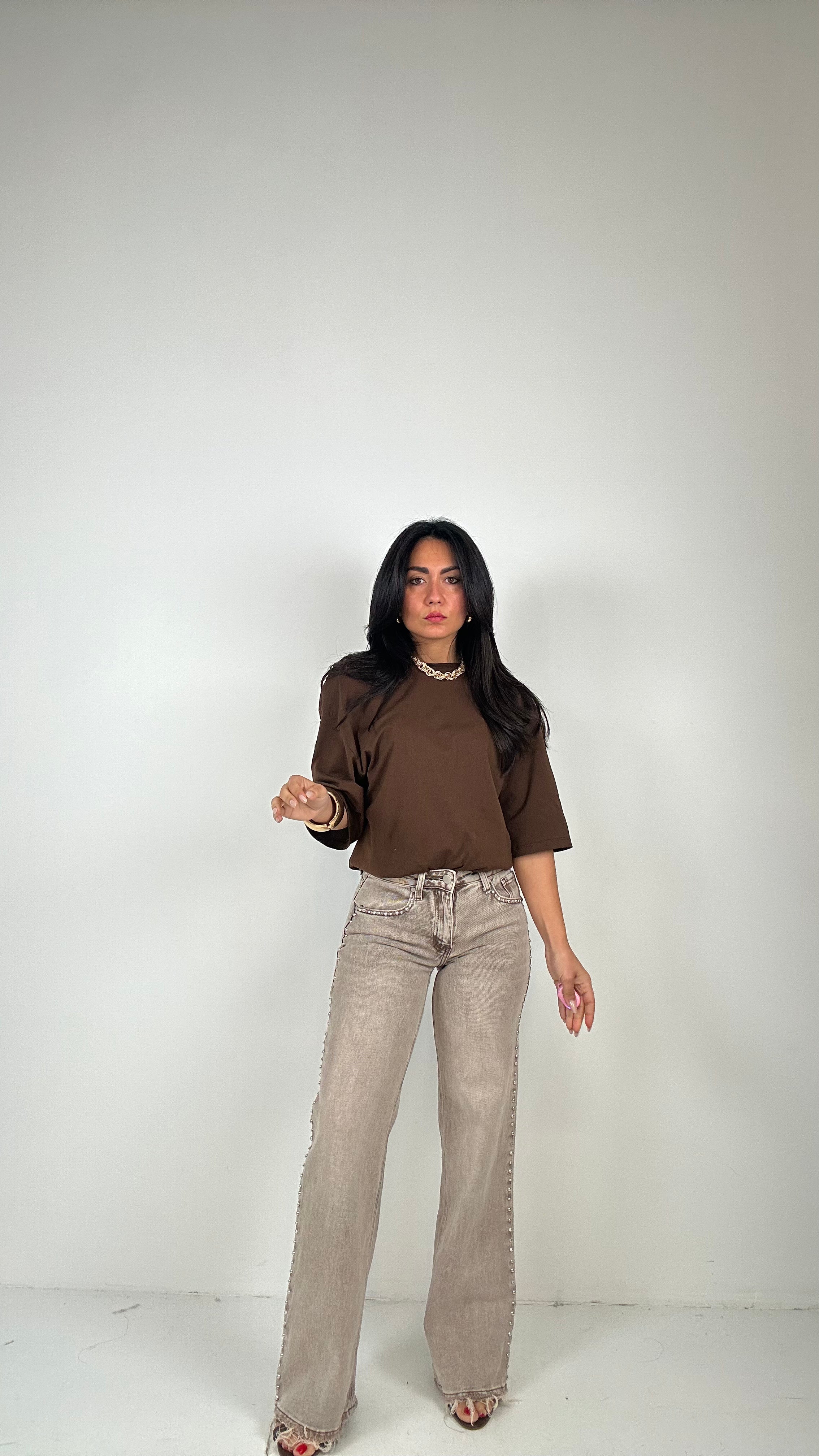 Jeans BORCHIE WIDE - MARRONE