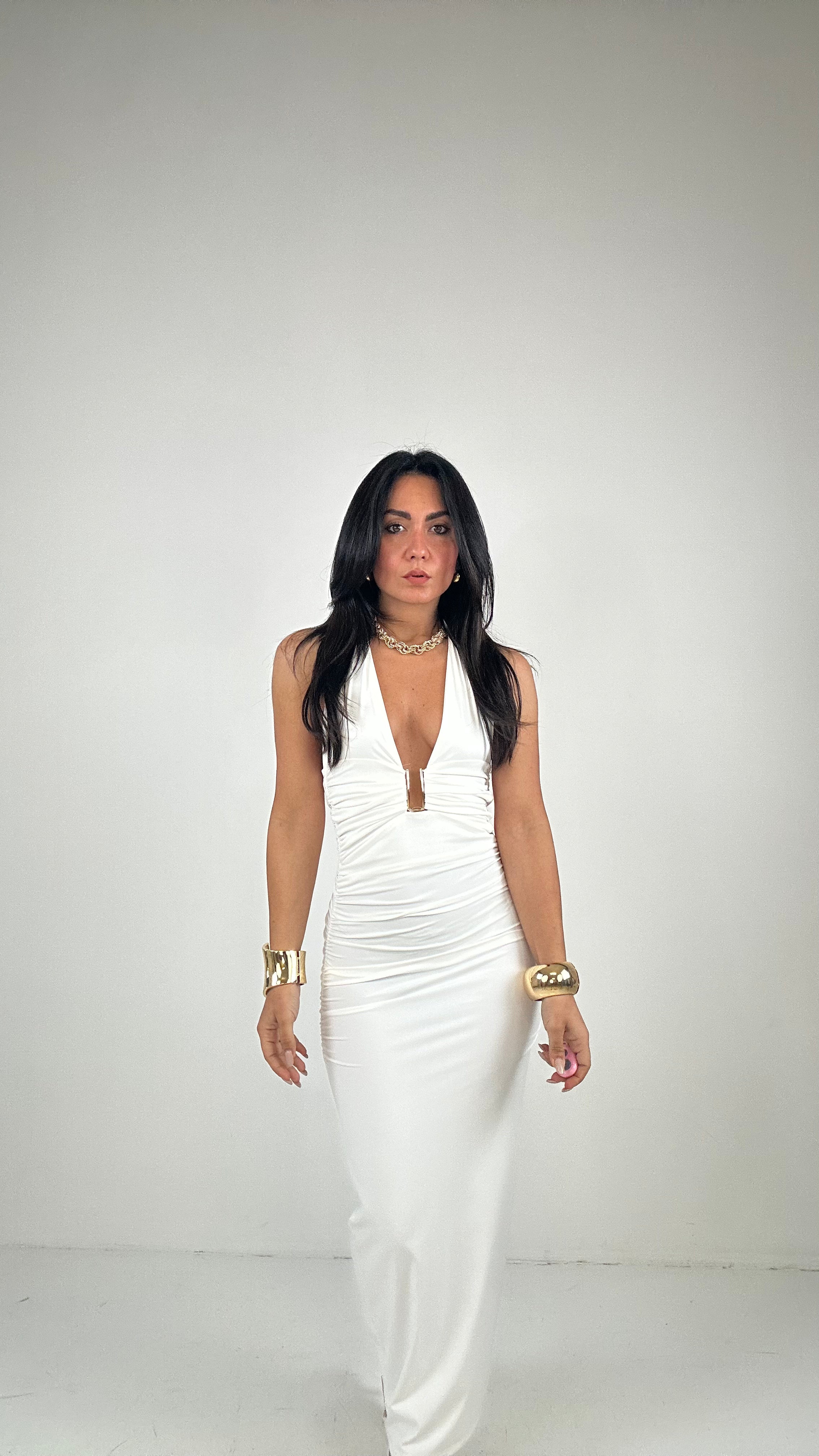 Vestito DRAPPEGGIO CON GANCIO - BIANCO
