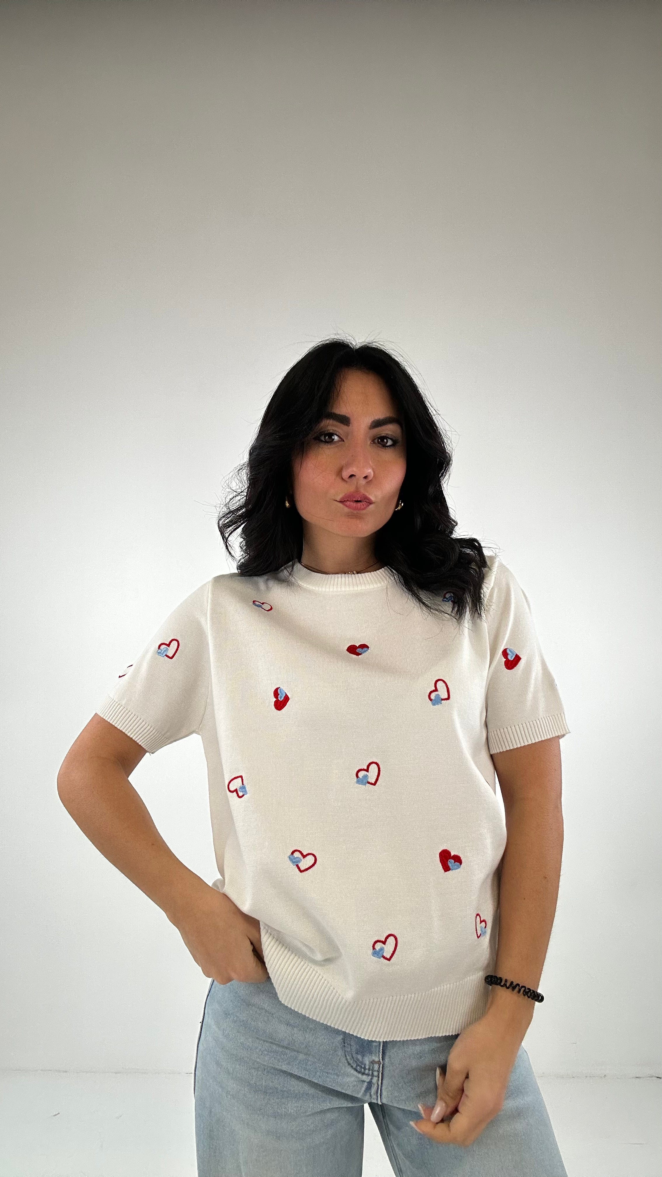 T-shirt IN FILO CUORICINI - BIANCO