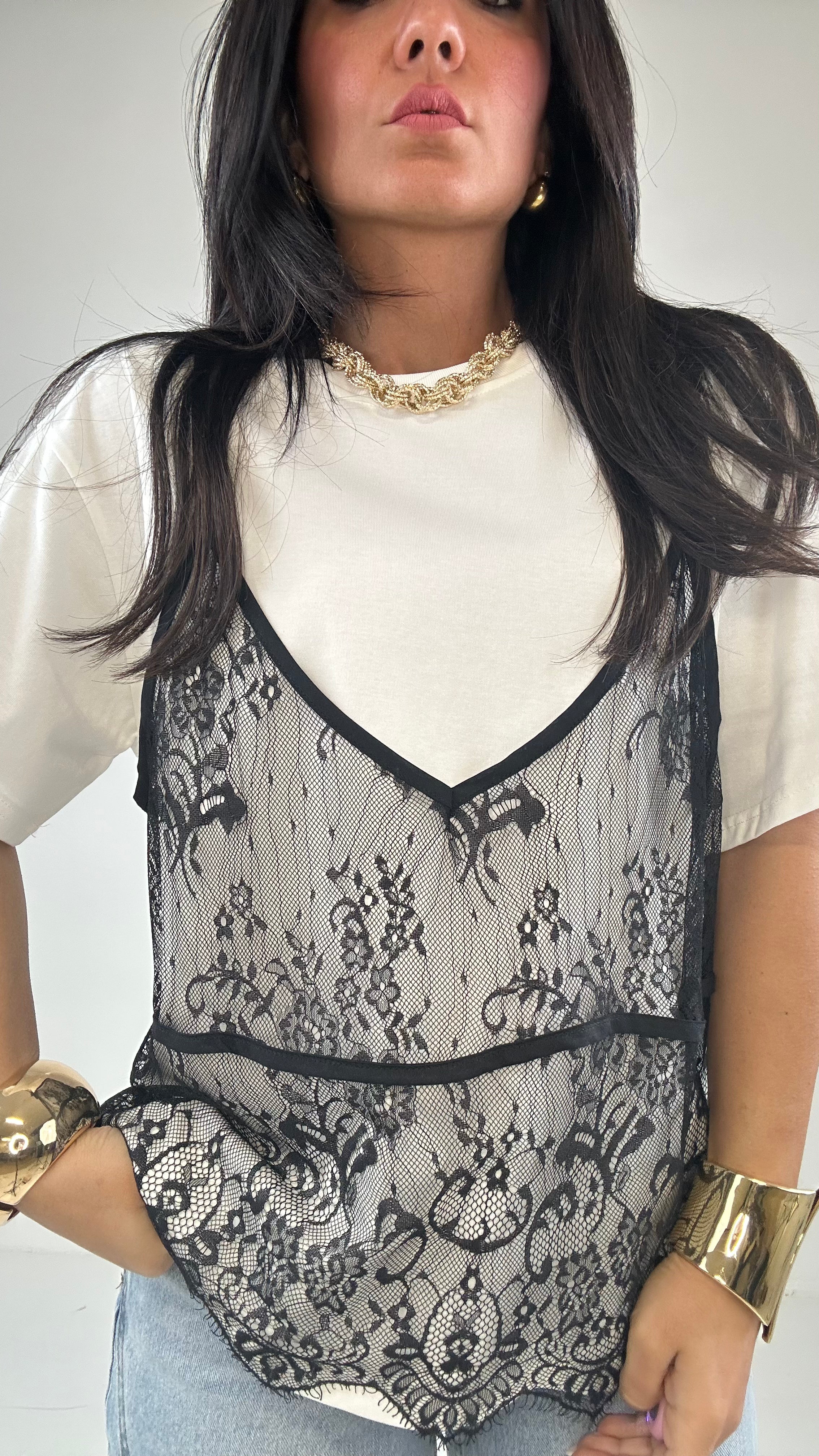 T-shirt CON TOP TRASP - BIANCO