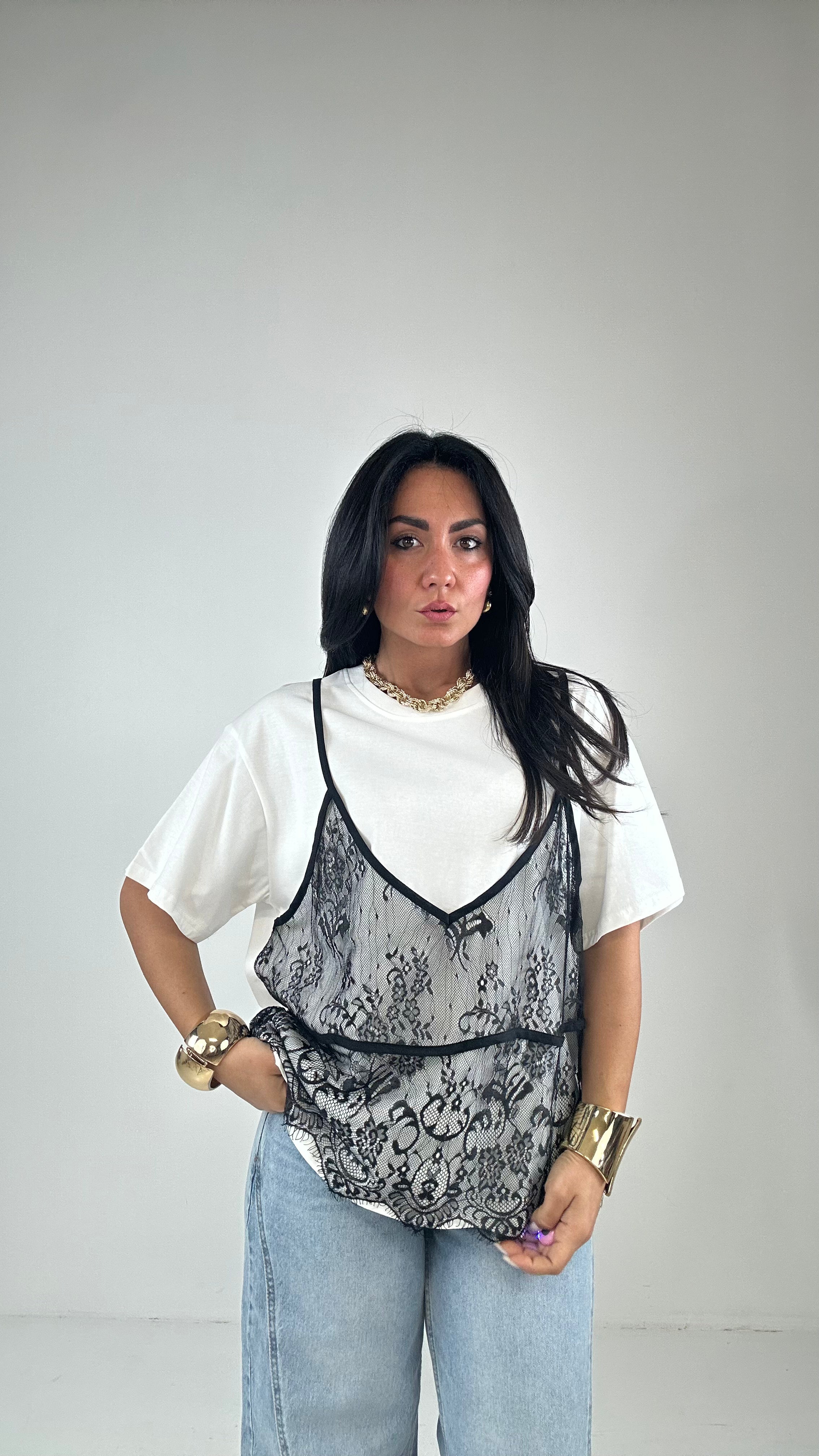 T-shirt CON TOP TRASP - BIANCO