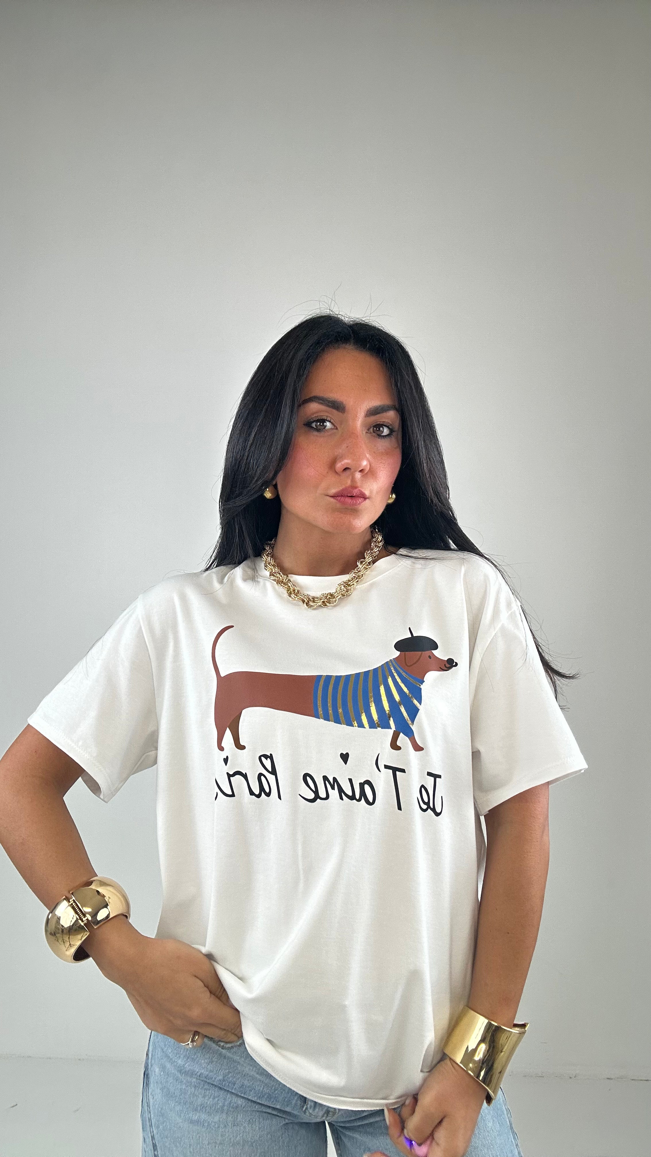 T-shirt BASSOTTO JE T'AIME - BIANCO