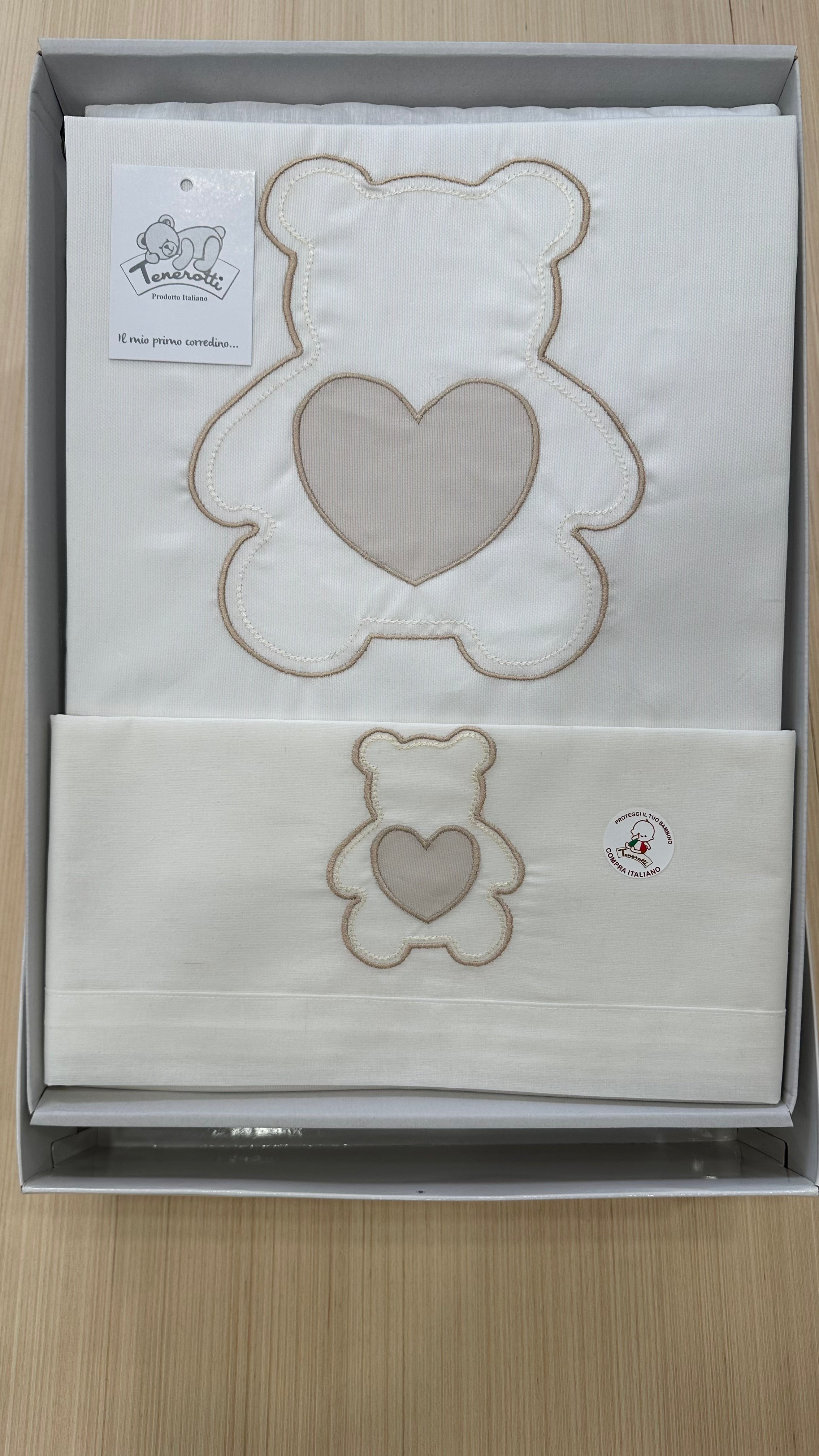 Set COMPLETO CARROZZINA ORSO CUORE - BEIGE