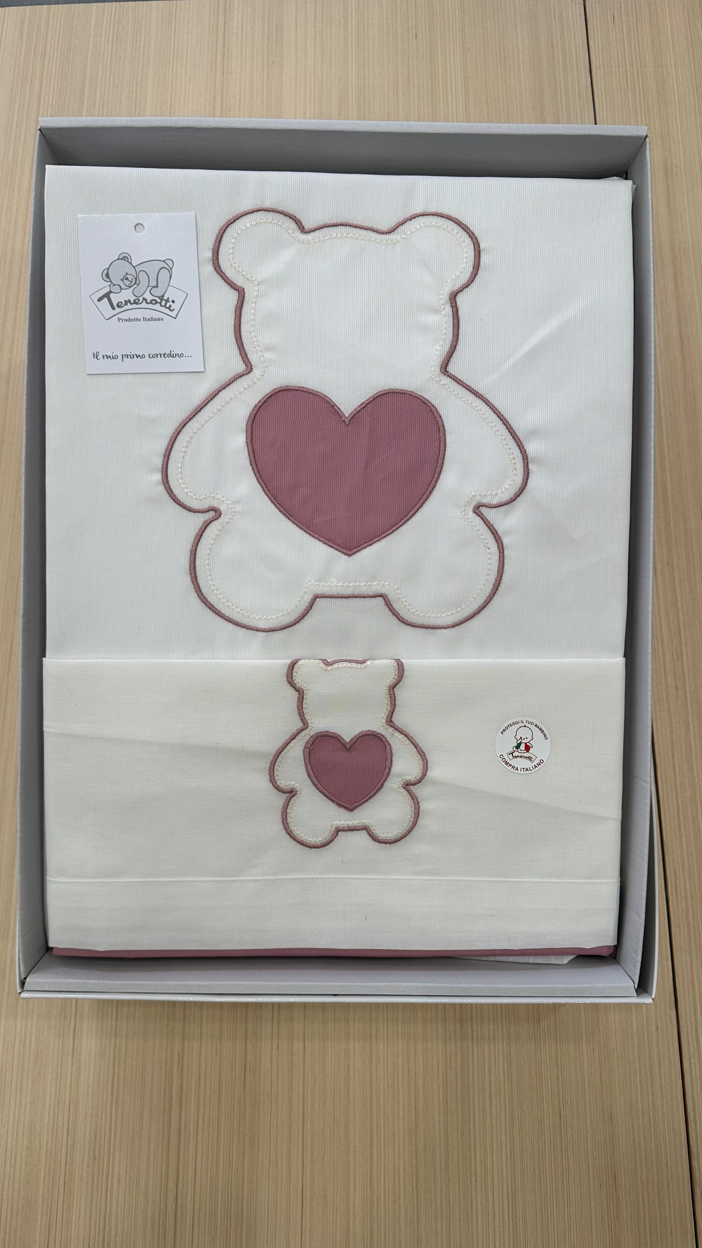 Set COMPLETO CARROZZINA ORSO CUORE - ROSA