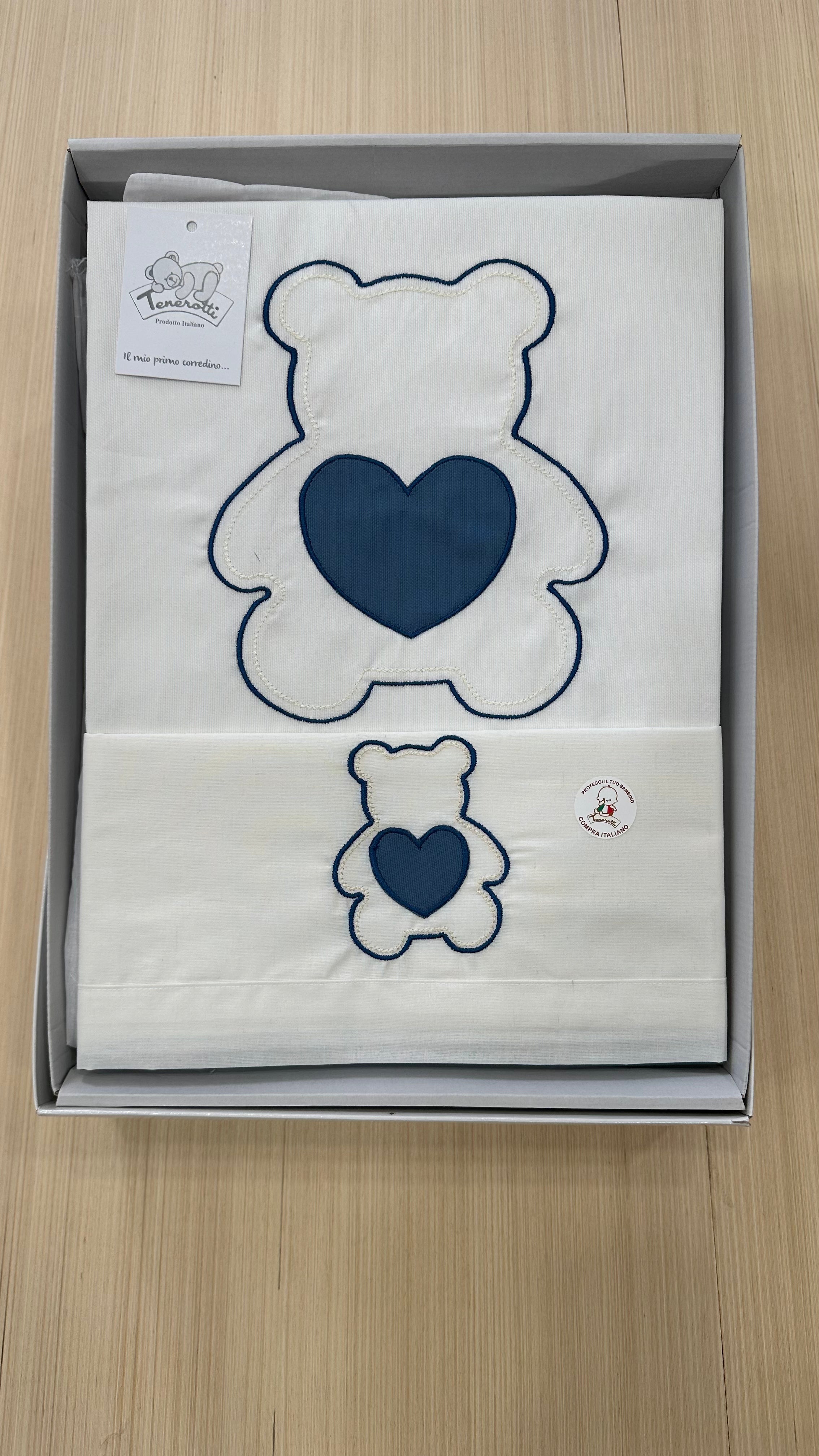Set COMPLETO CARROZZINA ORSO CUORE - BLU