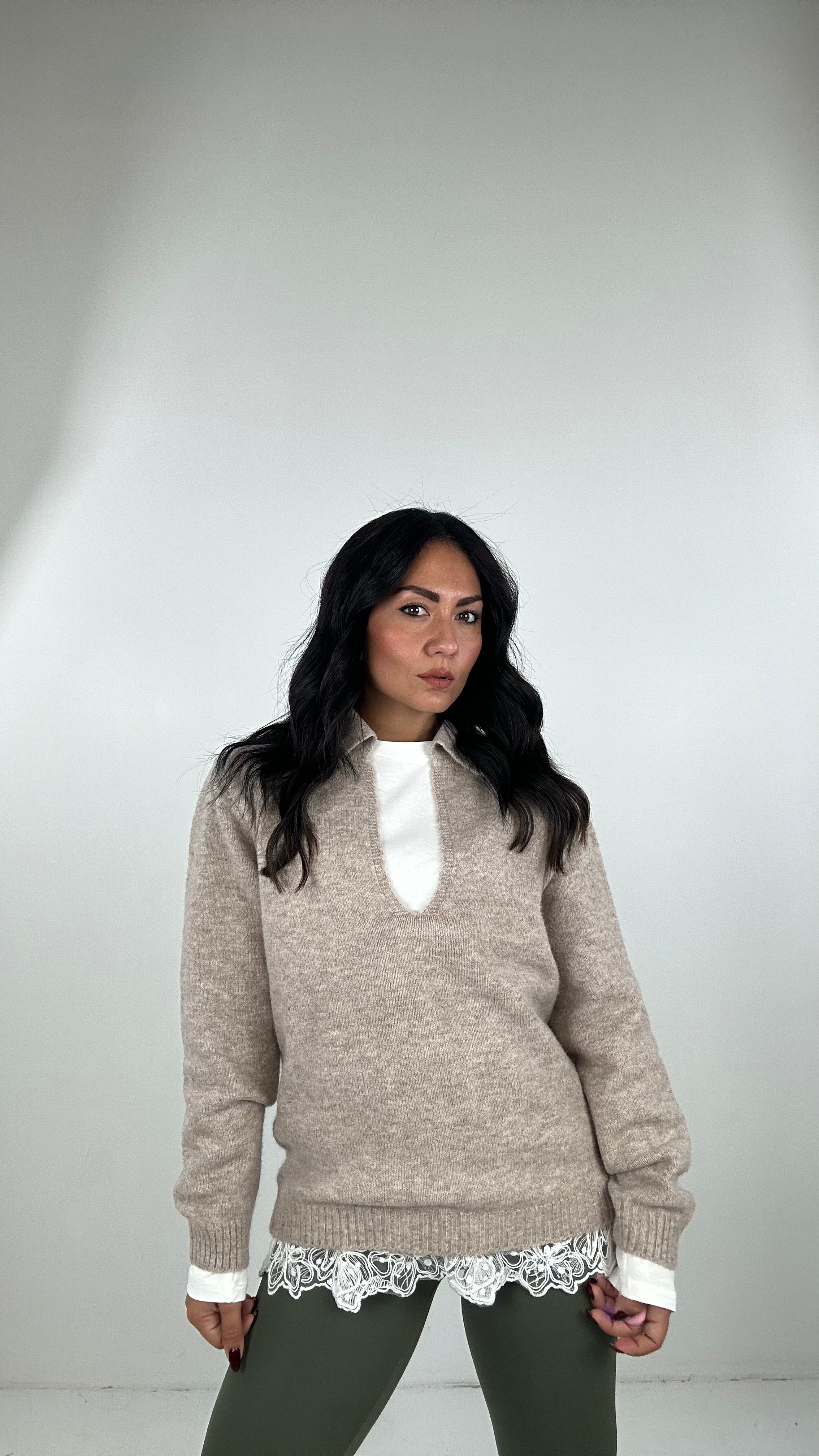 Pull POLO CON MAGLIA SOTTO PIZZO - BEIGE