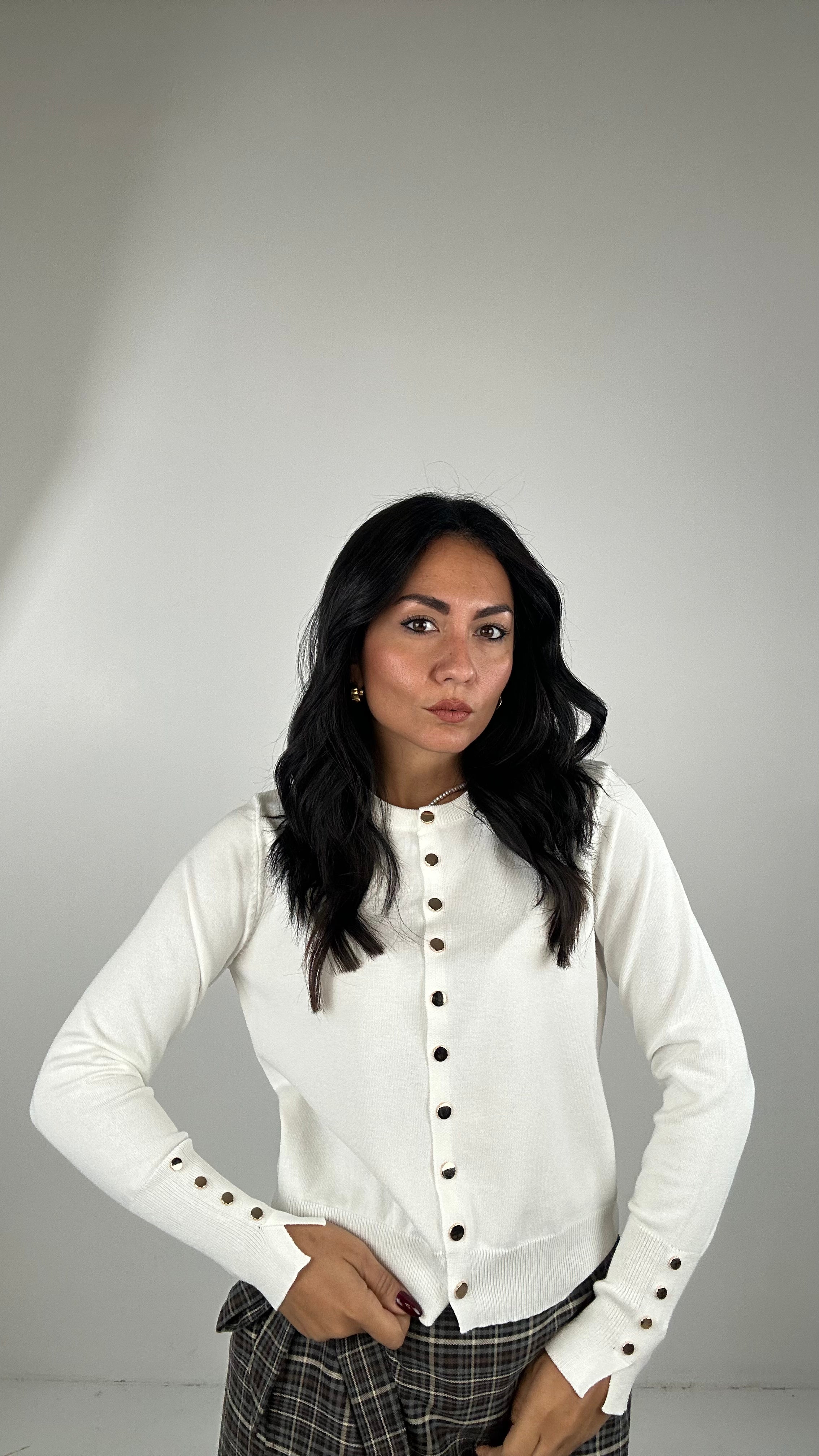 Cardigan BOTTONCINO ORO - BIANCO