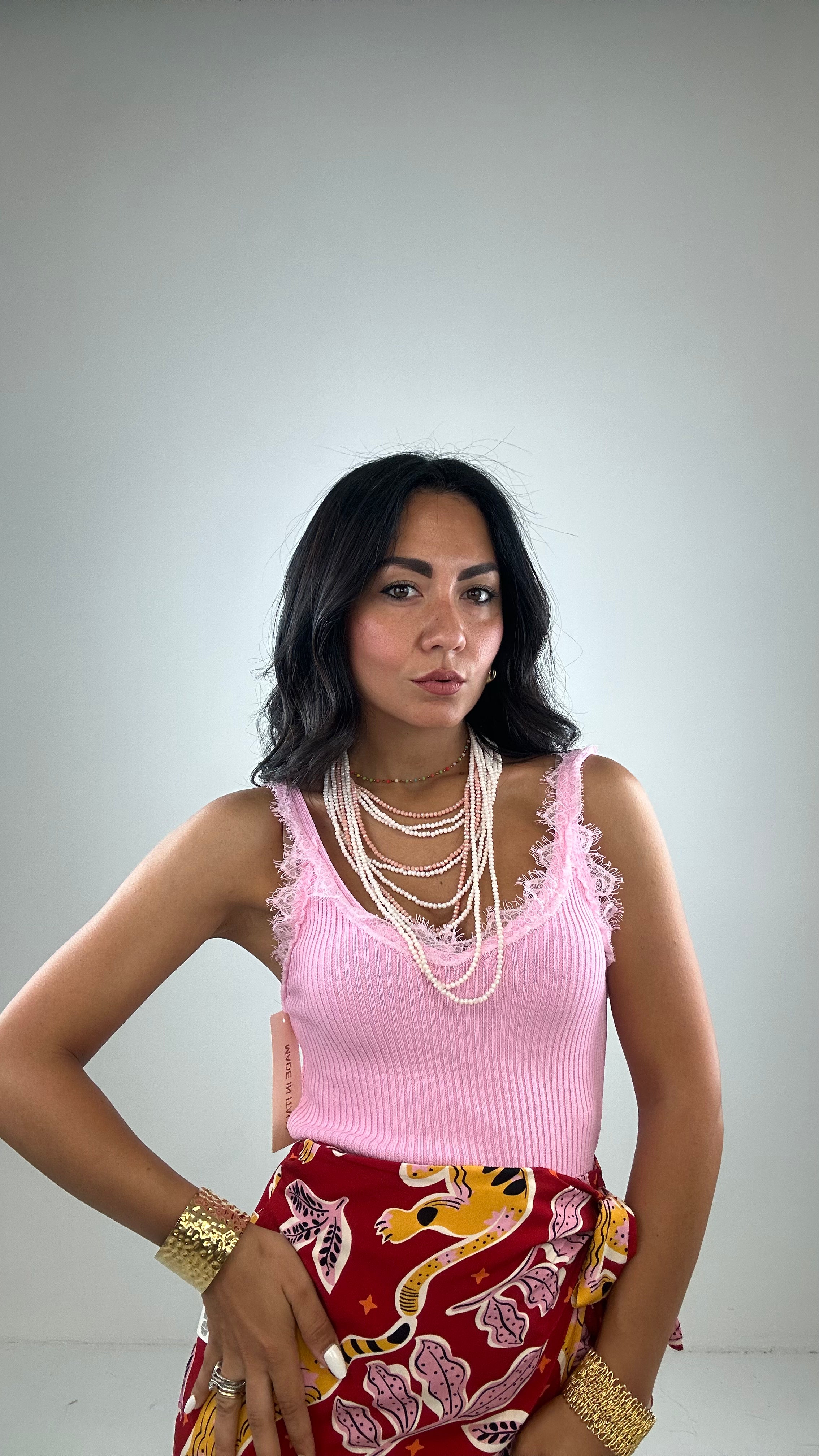 Canotta IN MAGLIA CON PIZZO - ROSA