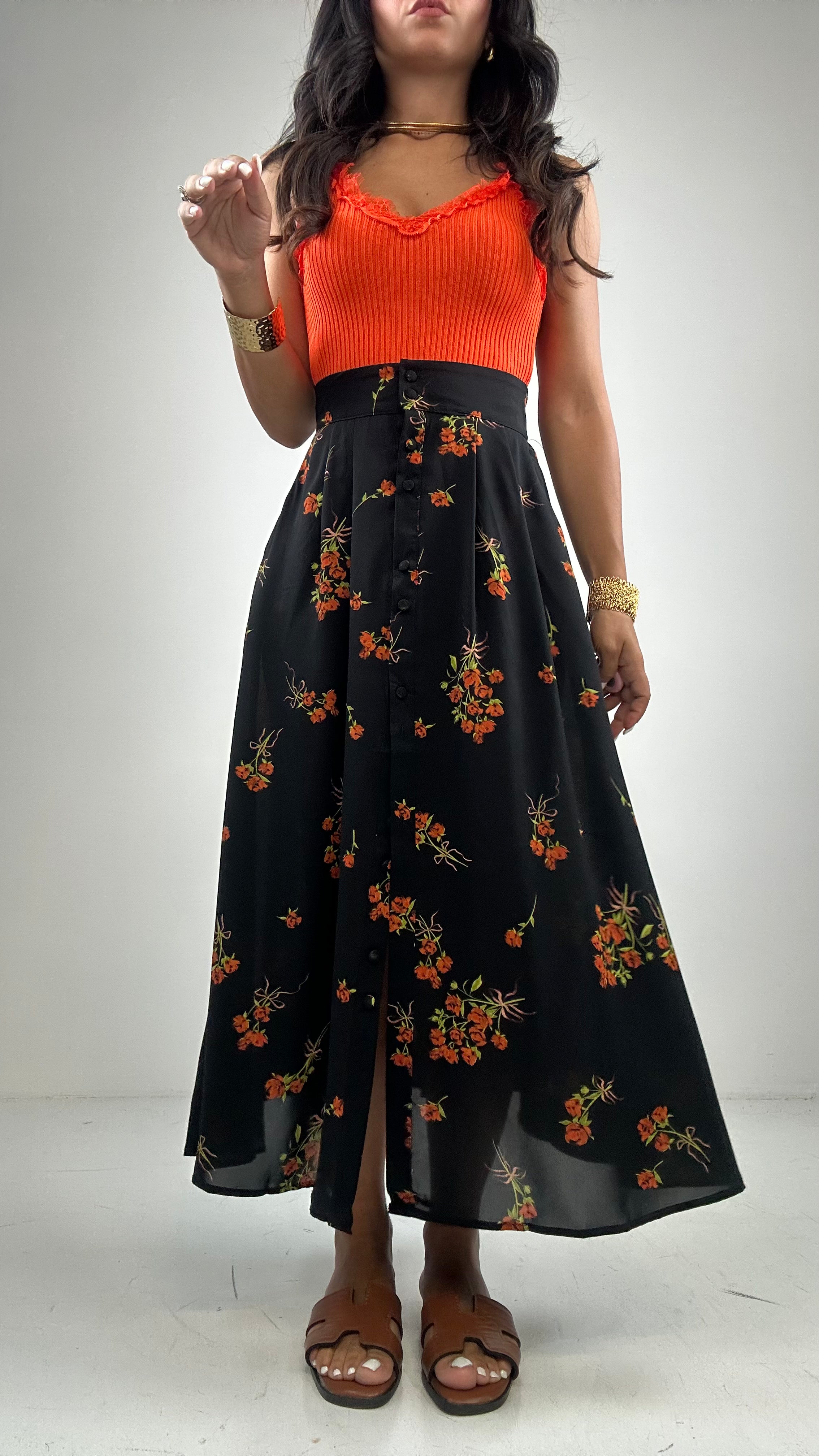 Gonna BOTTONCINI FANTASIA - NERO-ARANCIO