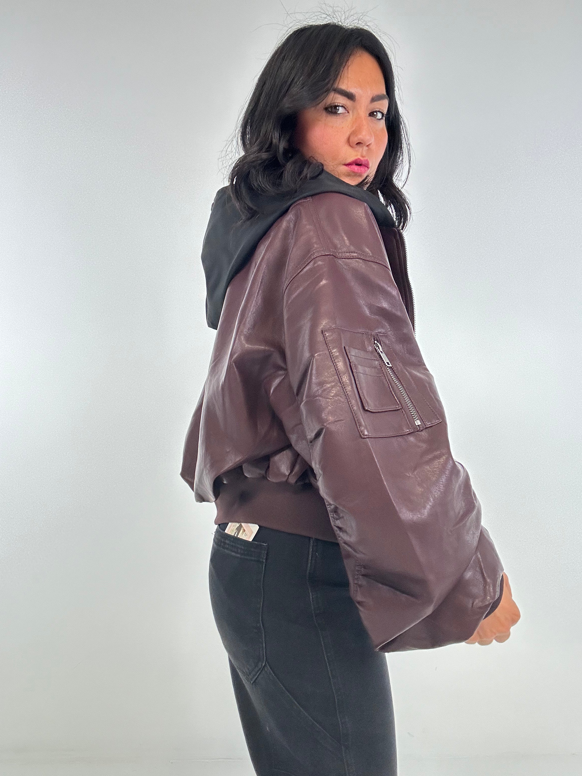 Bomber ECOPELLE CON CAPPUCCIO - BORDEAUX