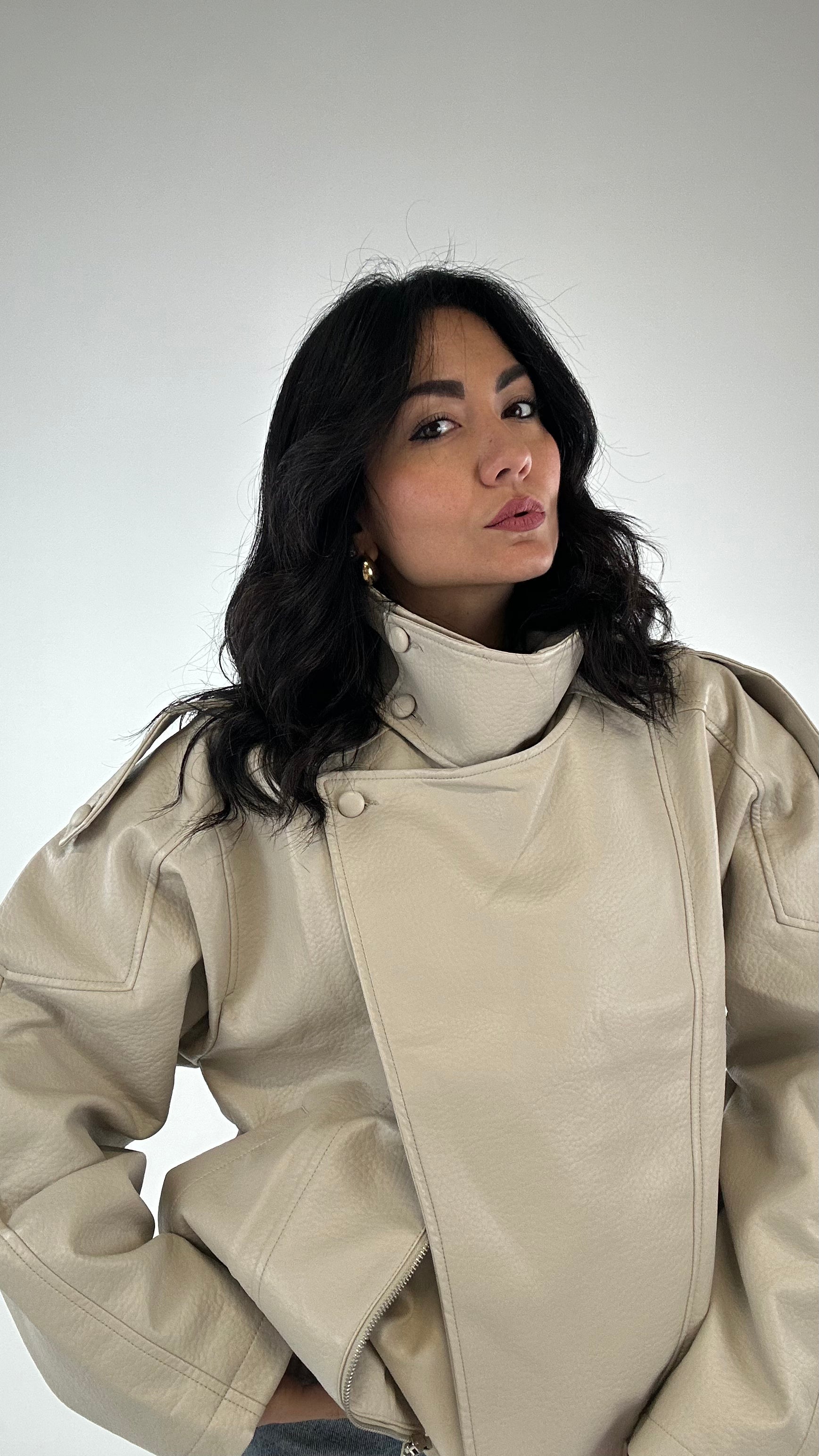 Giubbino ECOPELLE COLLO E BOTTONI - CREMA