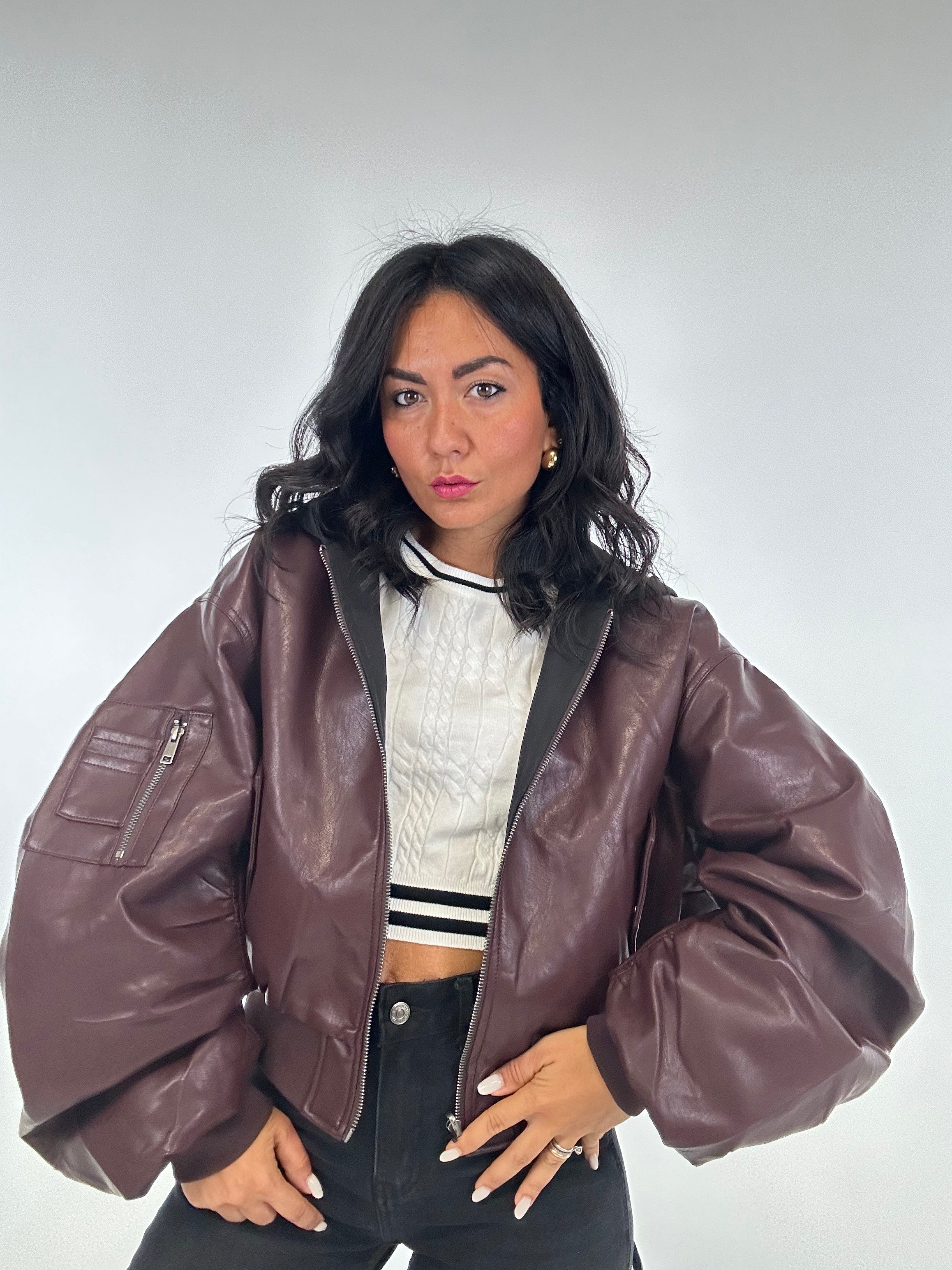 Bomber ECOPELLE CON CAPPUCCIO - BORDEAUX