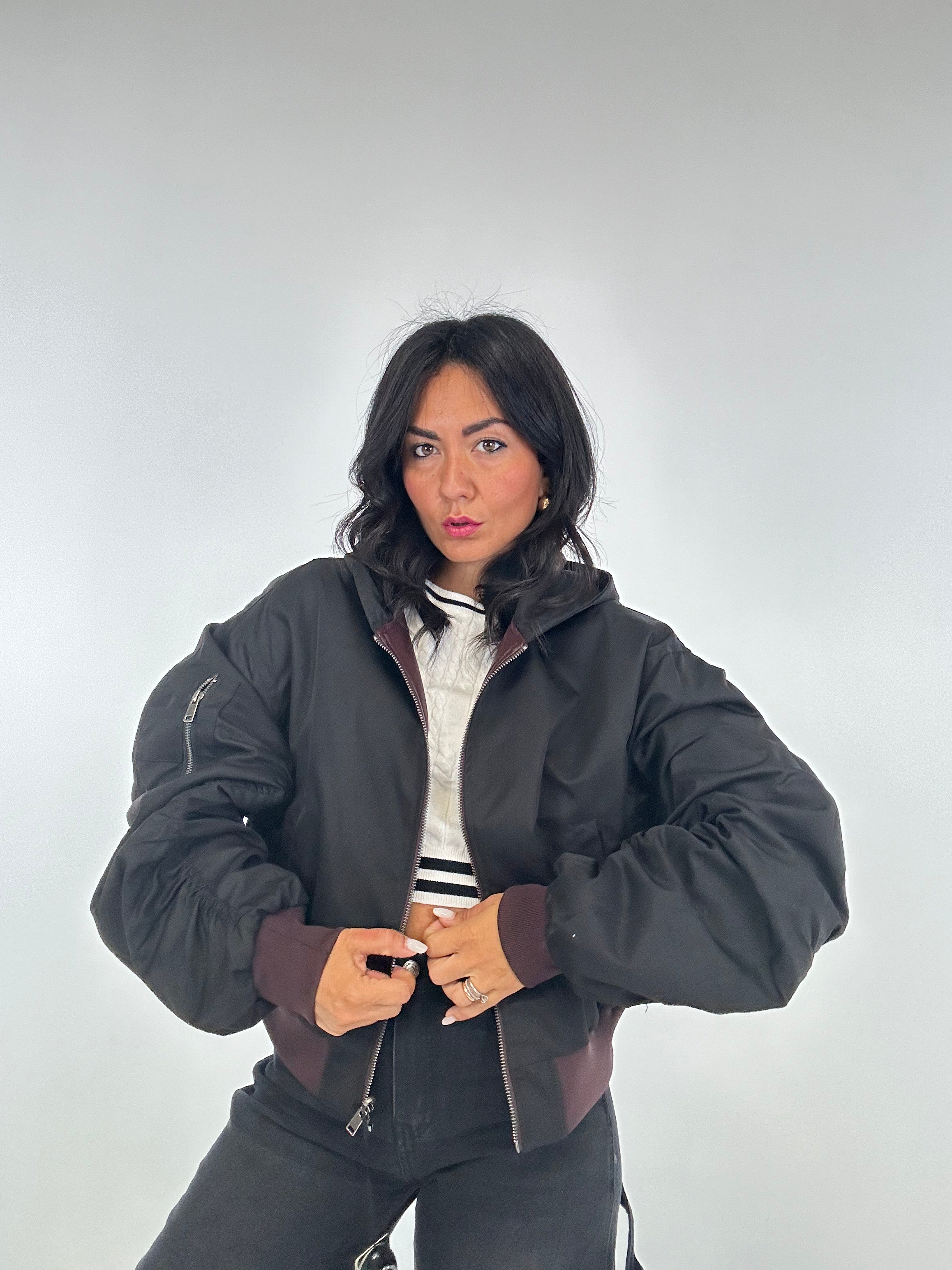 Bomber ECOPELLE CON CAPPUCCIO - BORDEAUX