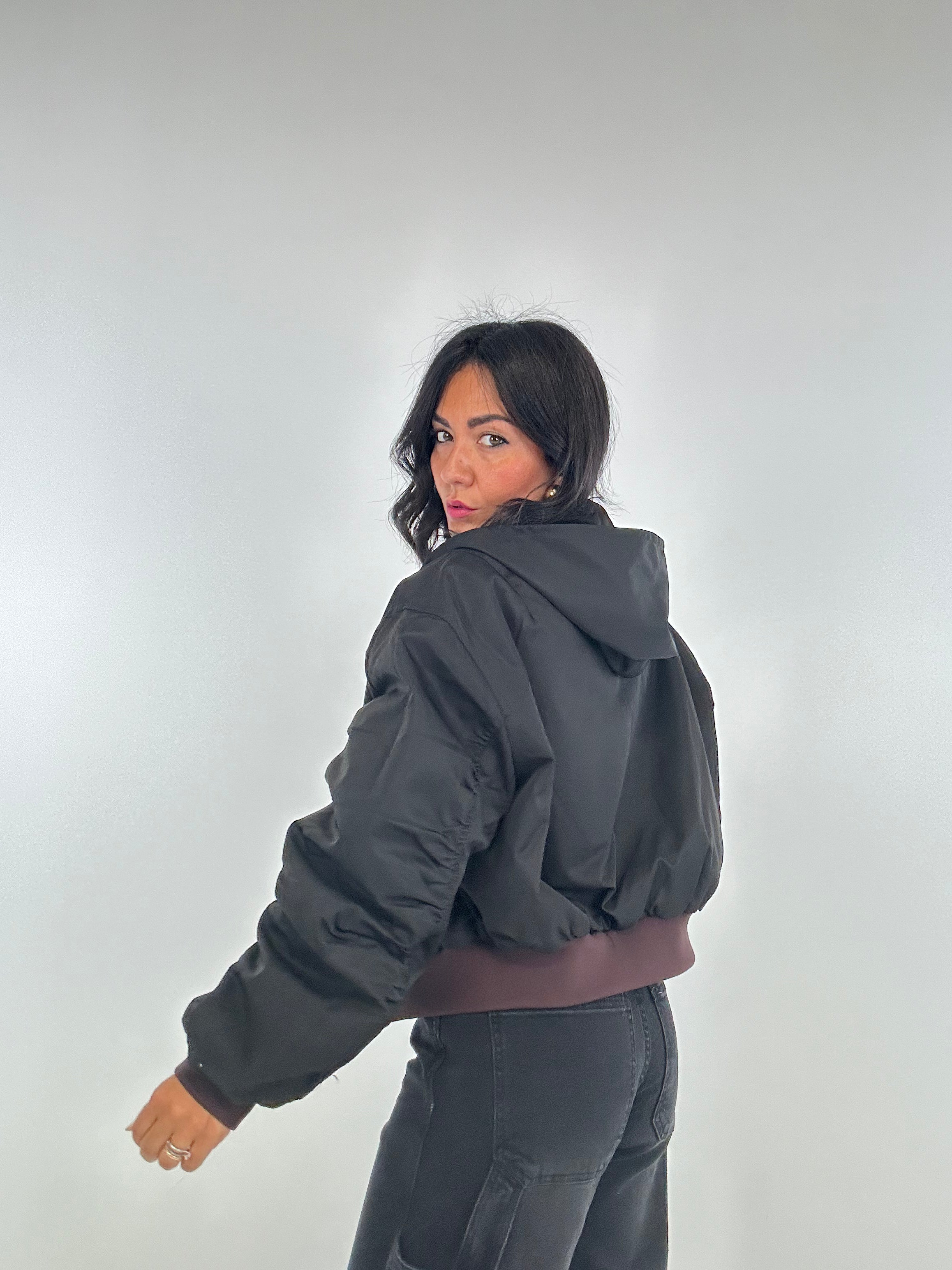 Bomber ECOPELLE CON CAPPUCCIO - BORDEAUX