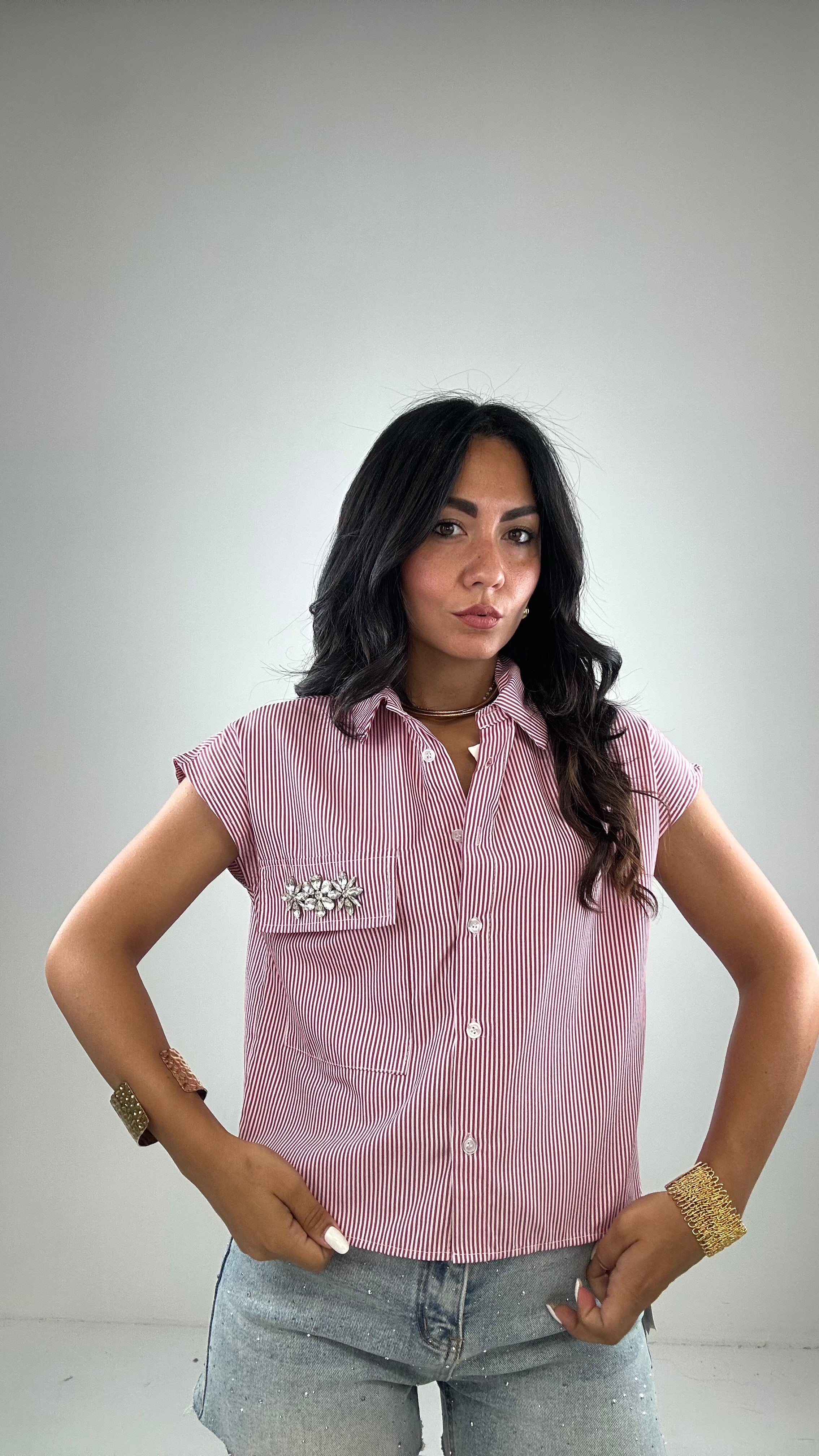 Camicia RIGHE TASCHINO GIOIELLO - ROSSO