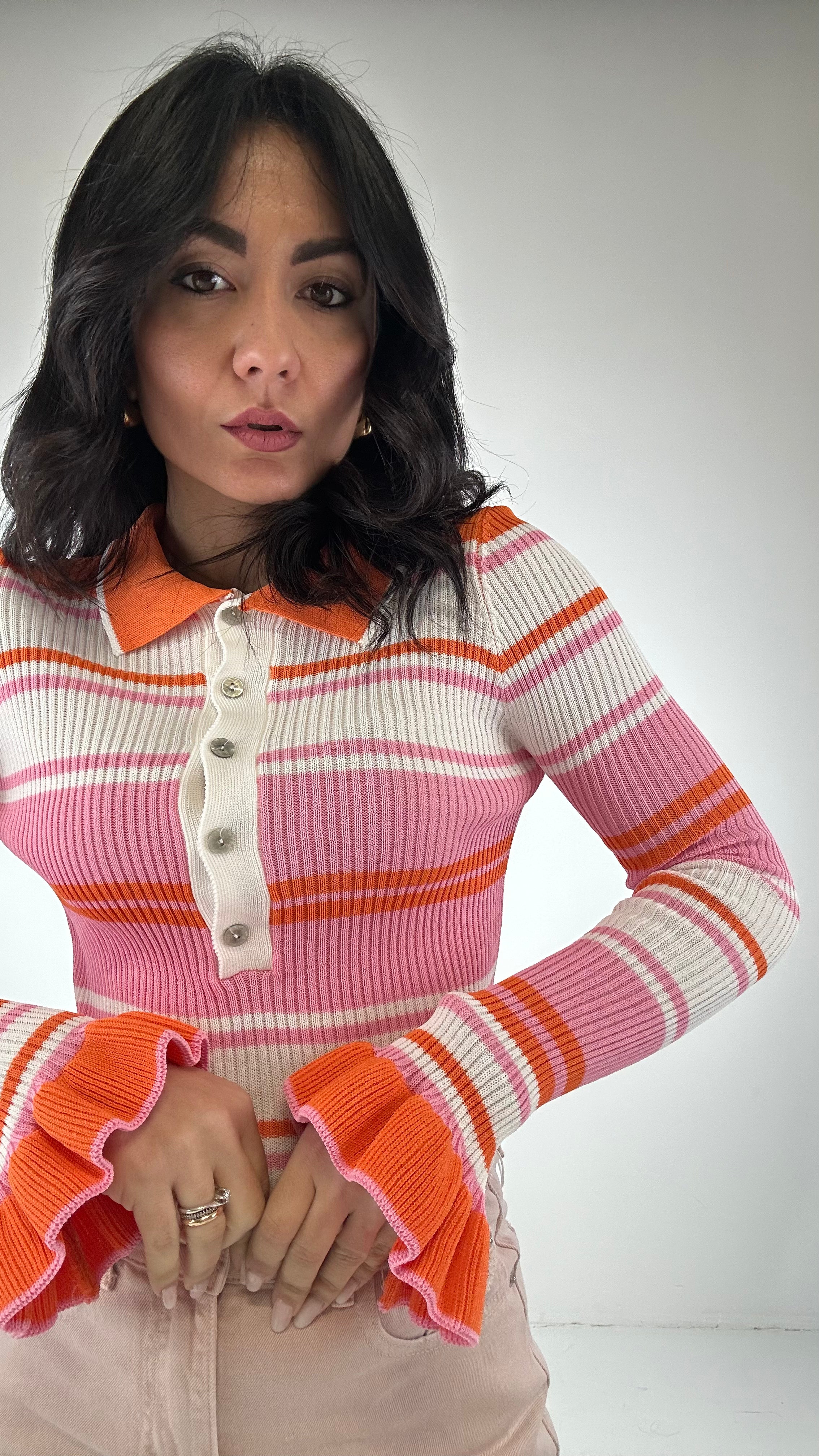 Pull RIGHE COLLETTO - ARANCIO