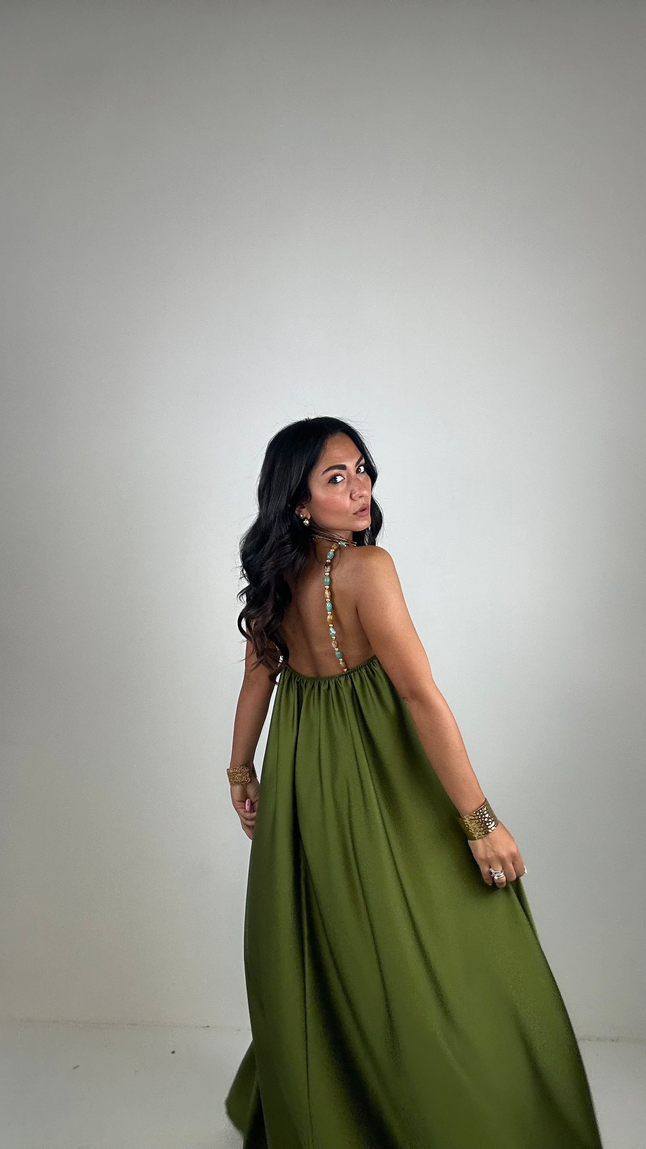 Vestito SATIN MADREPERLA - VERDE