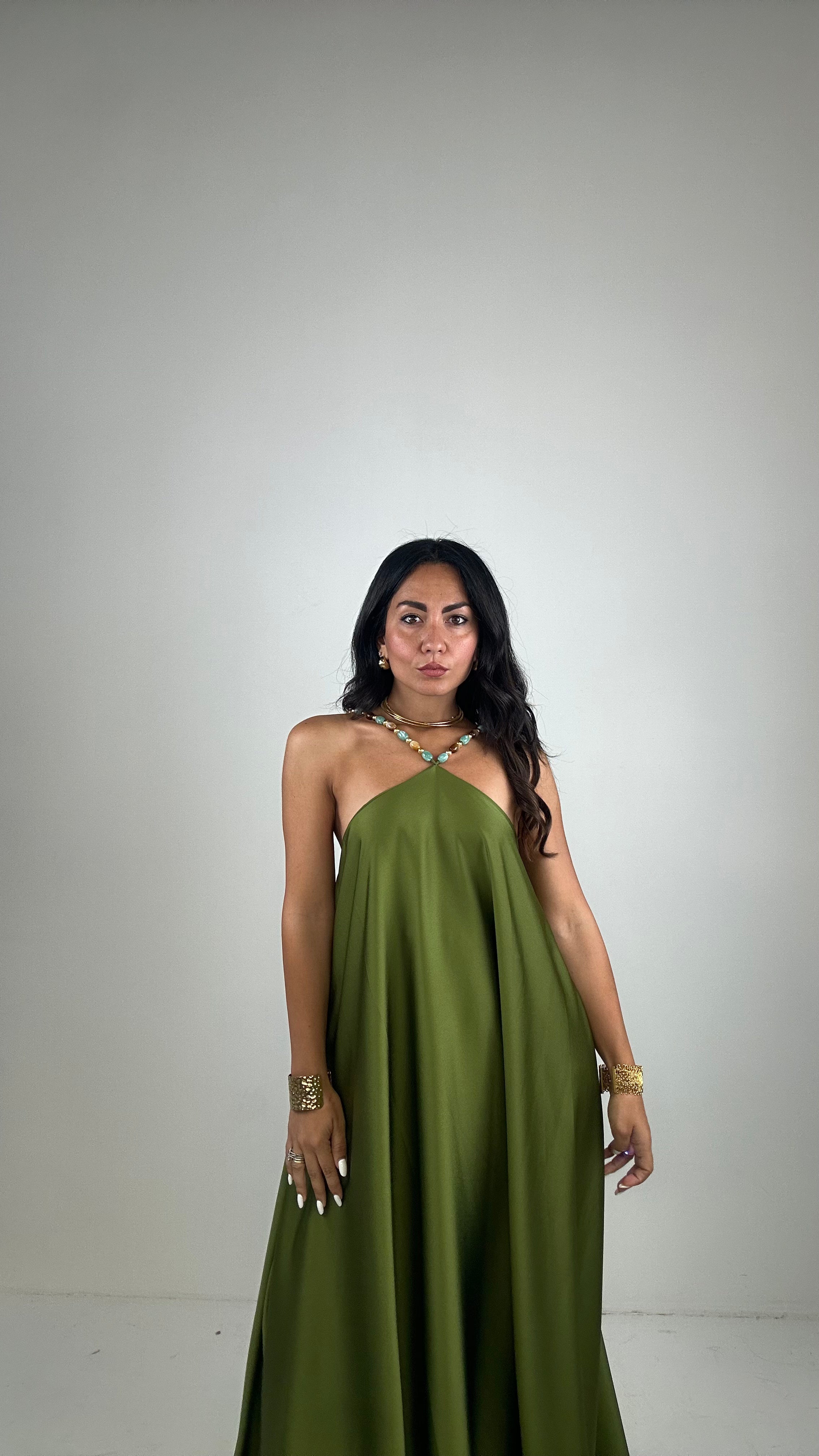 Vestito SATIN MADREPERLA - VERDE