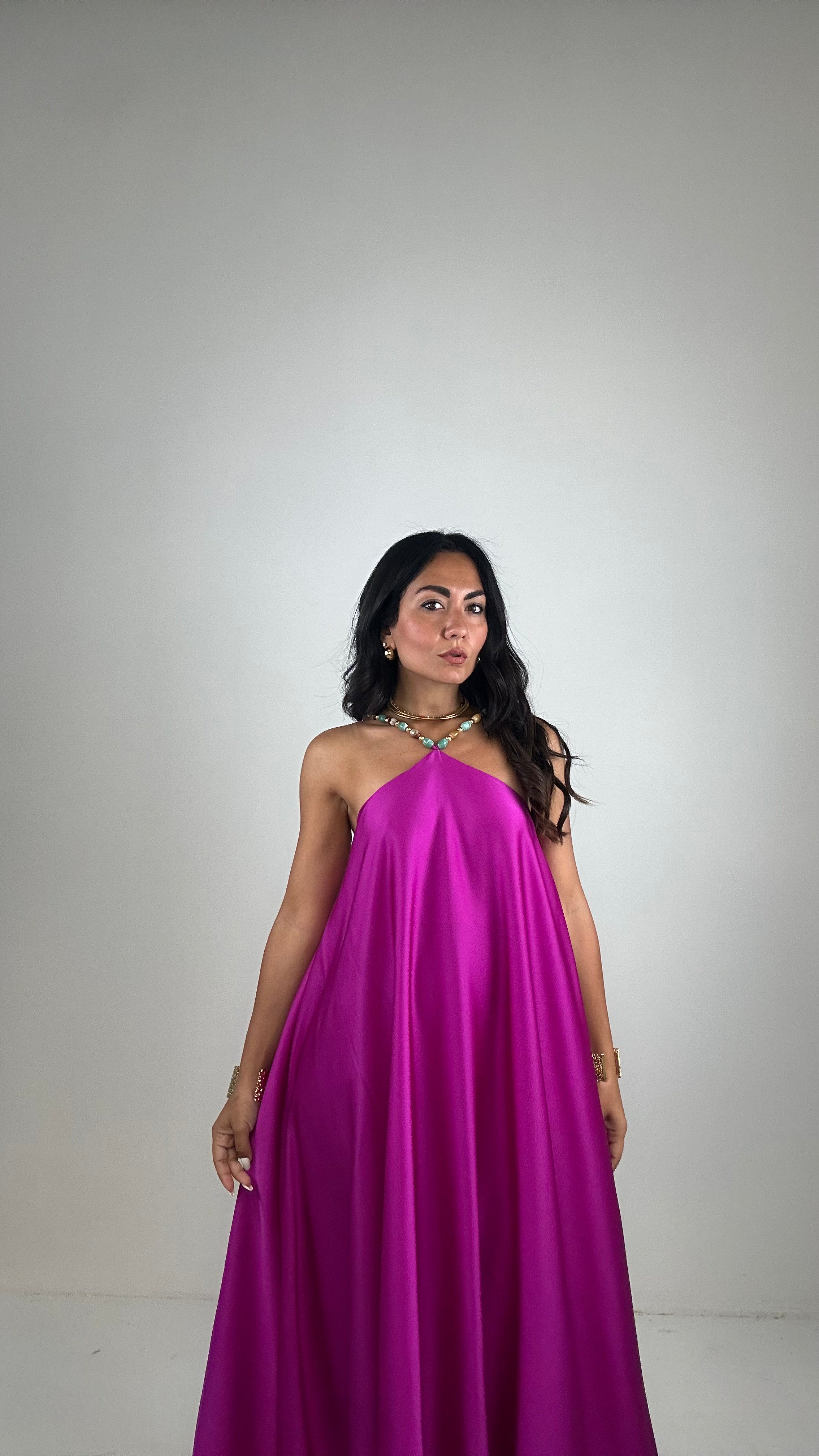 Vestito SATIN MADREPERLA - MAGENTA